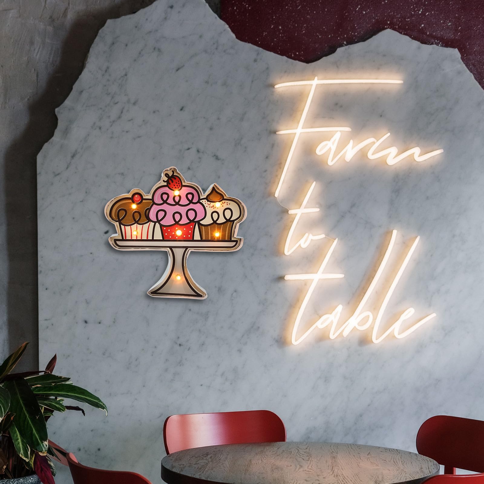 SOLUSTRE Retro LED Wandleuchte Kuchenform aus Metall Blinkendes LED Wandlicht für Bar Café und Wohnraumdekoration Kompakte Leuchtende Wanddekoration ohne Batterie