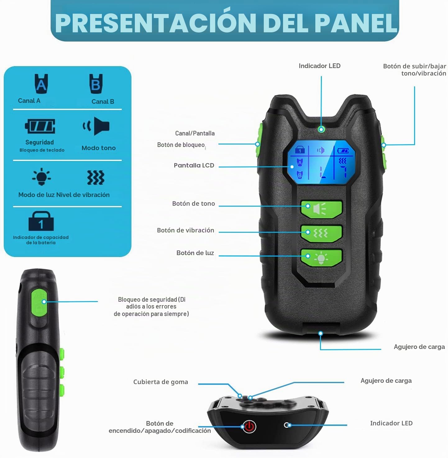 Collar de Adiestramiento para Perros Recargable, Mando Rango de 1000 FT con Modo de Sonido y Vibración, Resistente al Agua IP67 Seguro para Perros Pequeños Medianos y Grandes
