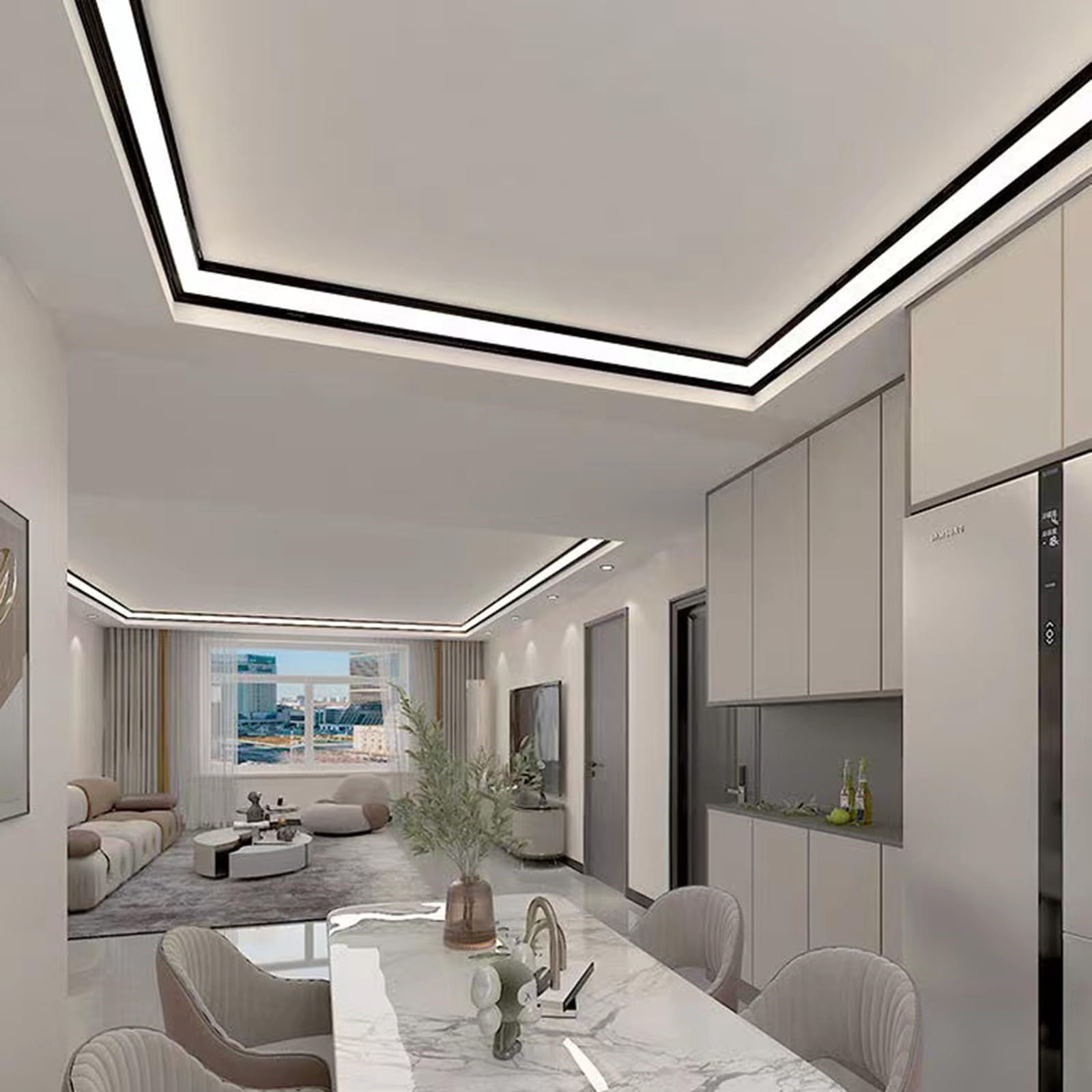 Taza de luz LED Canal de luz LED montado en la Superficie, Canal LED de Aluminio para baño/gabinete/Corredor/estantería, iluminación de moldura de Corona para Techo/Pared/Suelo(2m/6.6ft)