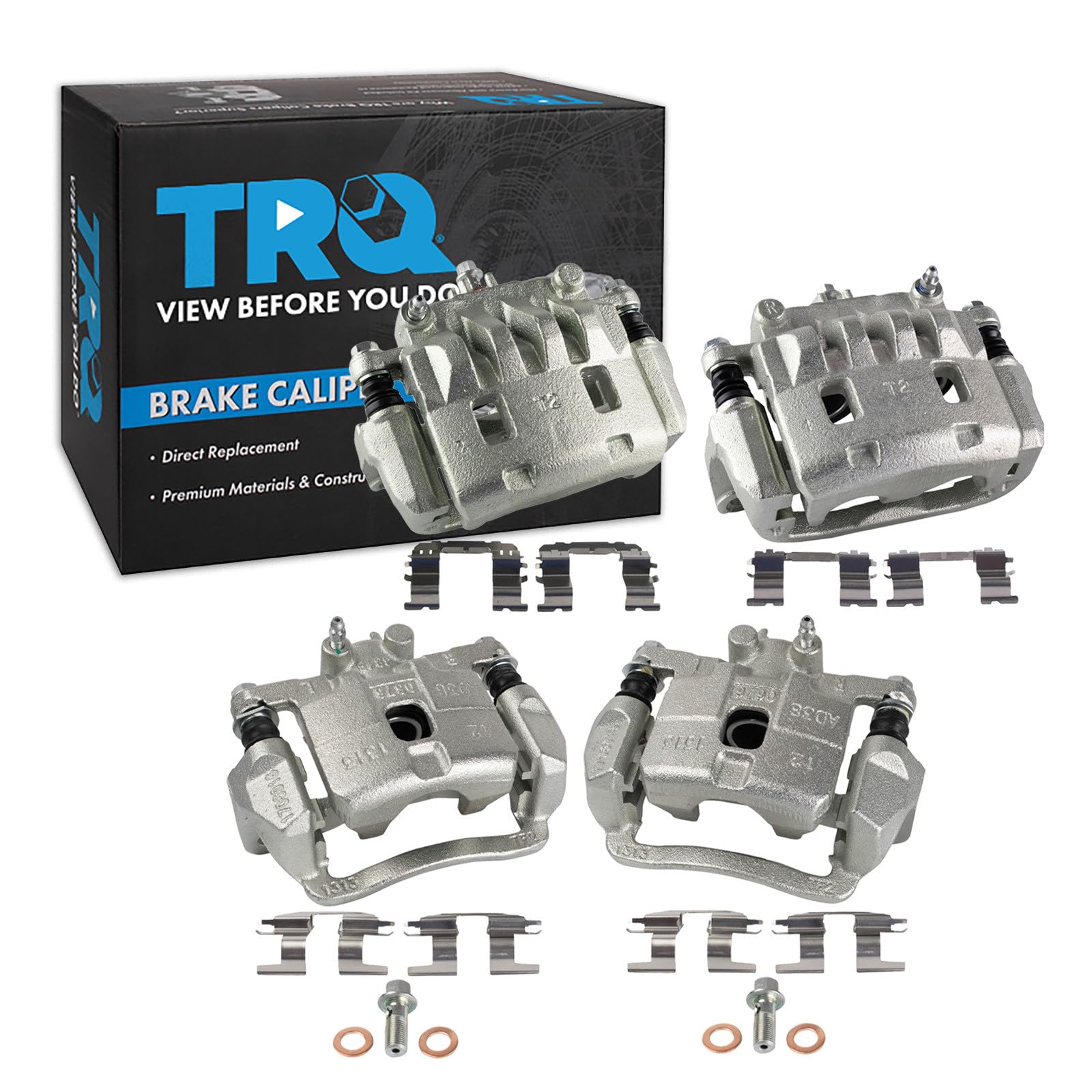 TRQ Front and Rear Brake Caliper Set Zinc Coated Brackets Compatible with 2004-2008 Subaru Forester 2004-2005 Impreza