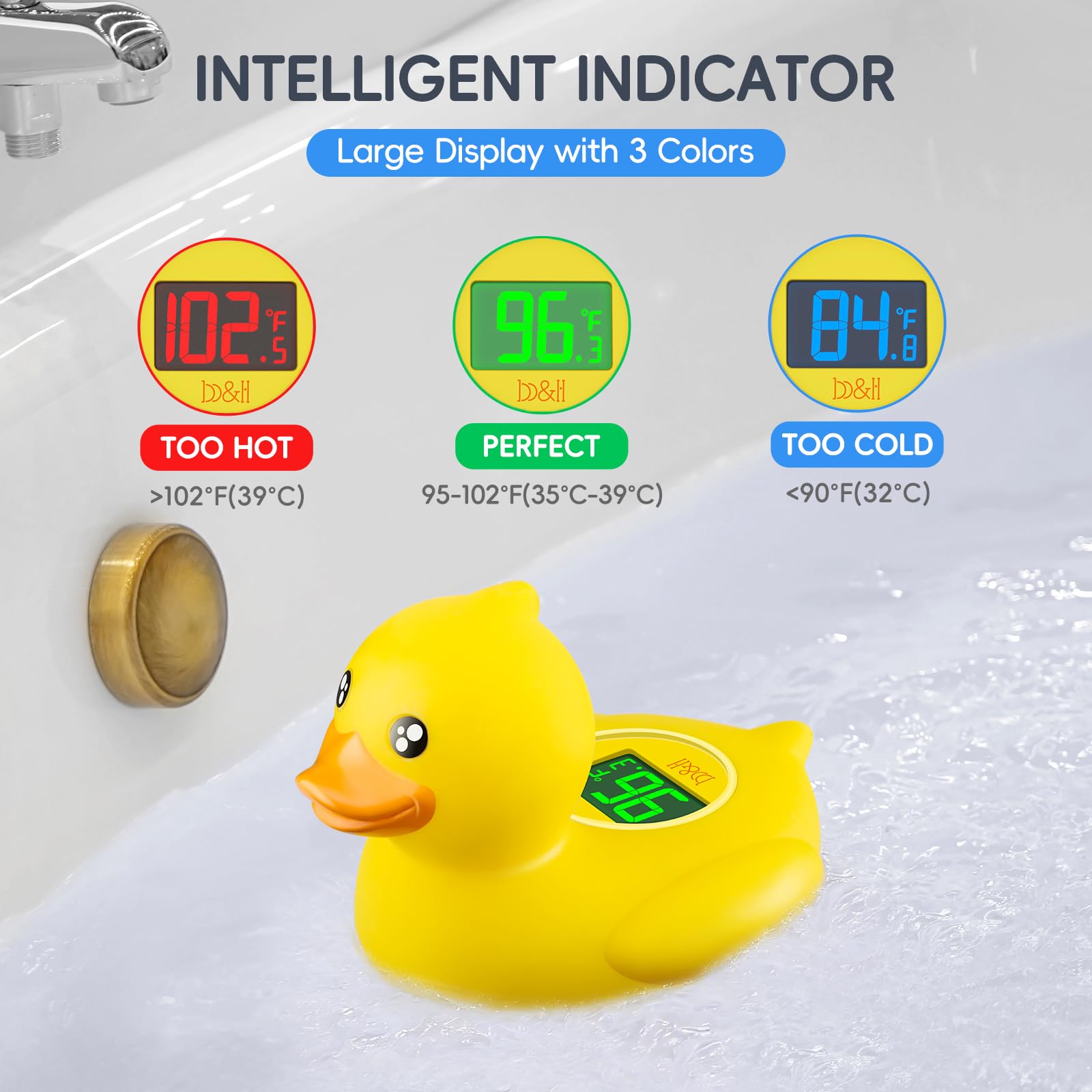 b&h Wiederaufladbares Baby-Badethermometer, digitales schwimmendes Duschthermometer für Neugeborene Badewanne und Zimmer, verbesserte Ausschaltfunktion, schnelle Temperaturmessung, Sicherheit