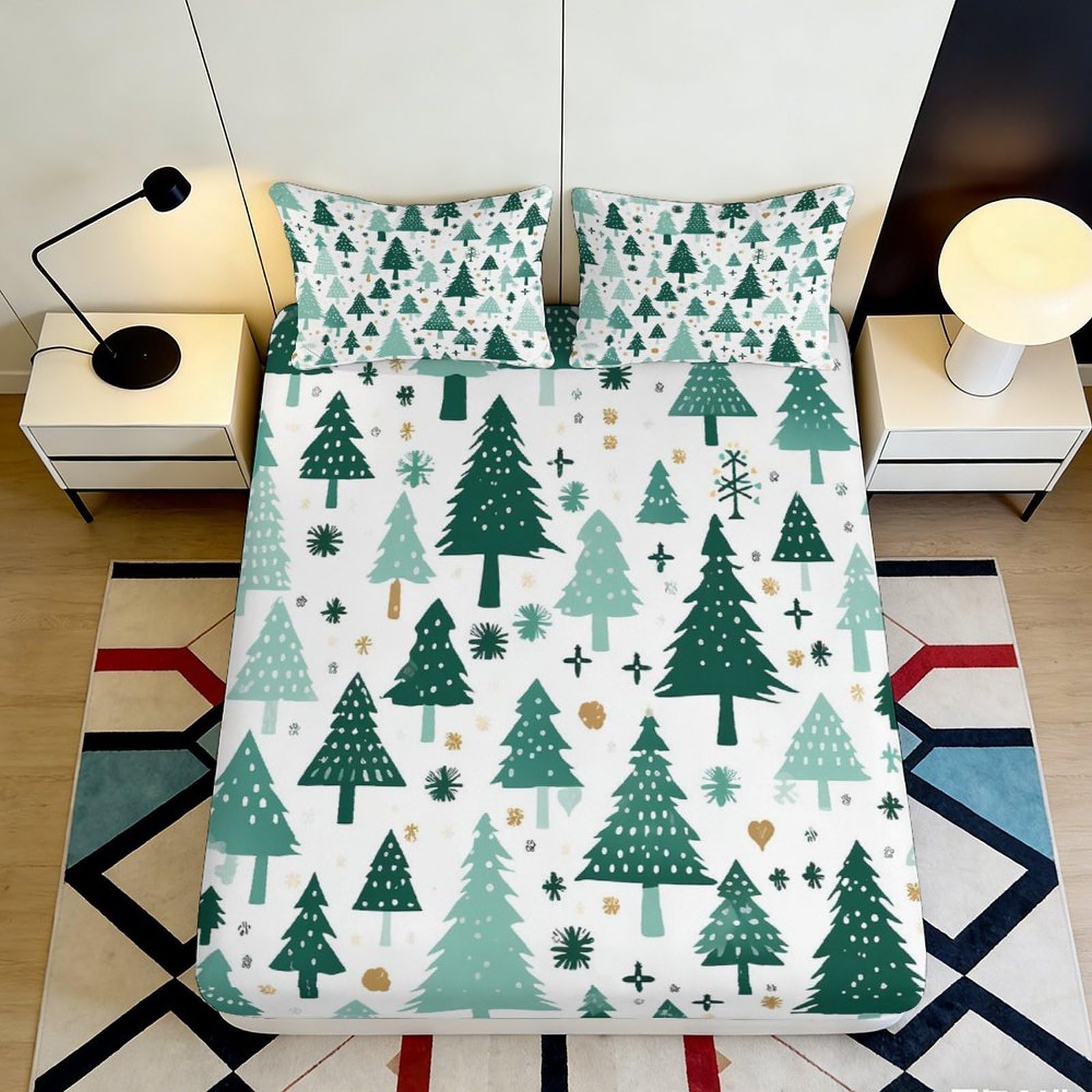 3D Printed Tropical Leaf Fitted Sheet Microfiber Deep Pocket All Around Non-Slip Green Botanical Mattress Fitted Cover for Bedroom 140x200x25cm