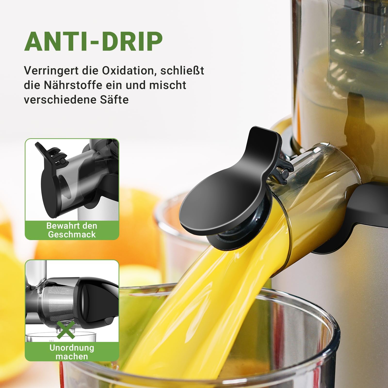 AMZCHEF Extracteur De Jus Pour Fruits Entiers 80MM - Centrifugeuse Sans BPA 200W Avec Tarière Améliorée, Filtre Double Couche, Moteur Silencieux - Gris