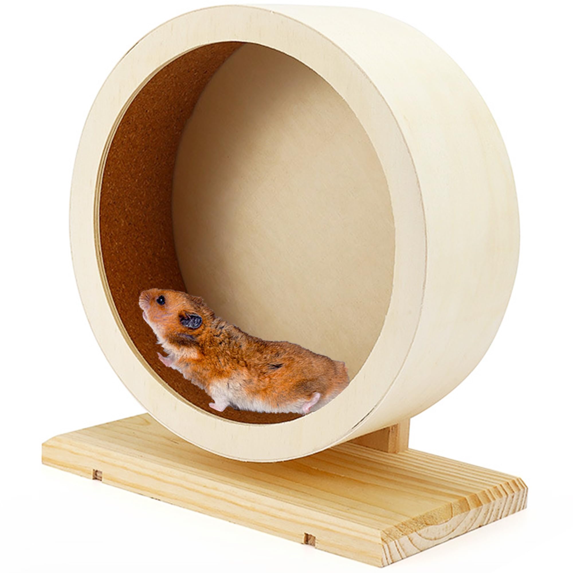 Rueda de hámster de 20 cm, rueda de ejercicio silenciosa de madera con base, rueda de ejercicio de doble rodamiento, rueda giratoria silenciosa para jerbos de hámster sirio enano y animales