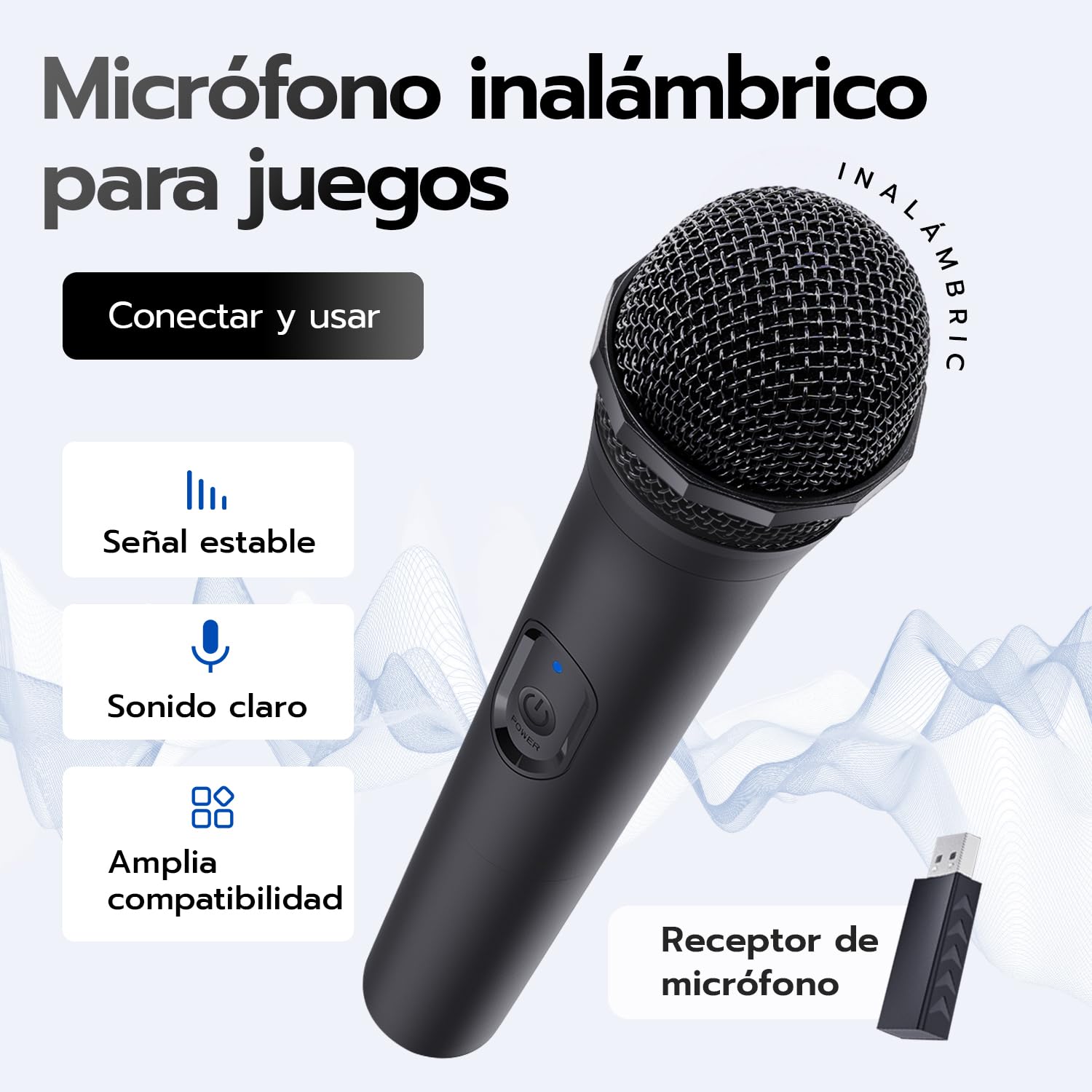 Mcbazel Micrófono inalámbrico para PS5/ PS4/Pro/ PS3/ PS2/ Xbox Series X|S/Xbox One X|S/Xbox One/ 360/Nintendo Switch/Switch OLED/Wii/WiiU/PC con Baja latencia 2 pièces