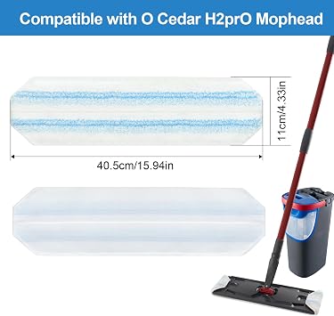 O-Cedar H2prO Flat Mop System Replacement Mop Pad Replacement Microfiber Mop Replacement Head O-Cedar/Vileda H2prO Flat Mop, Washable Reusable Mop Pad Refill, Deep Cleaning Pack of 4