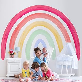 Large Watercolor Rainbow Wall Decals Boho Rainbow Wall Sticker Colorful Wall Art Peel and Stick Rainbow Decals for Girls Kids Bedroom Nursery Playroom Decor (Rainbow, 57 x 77 Inch)