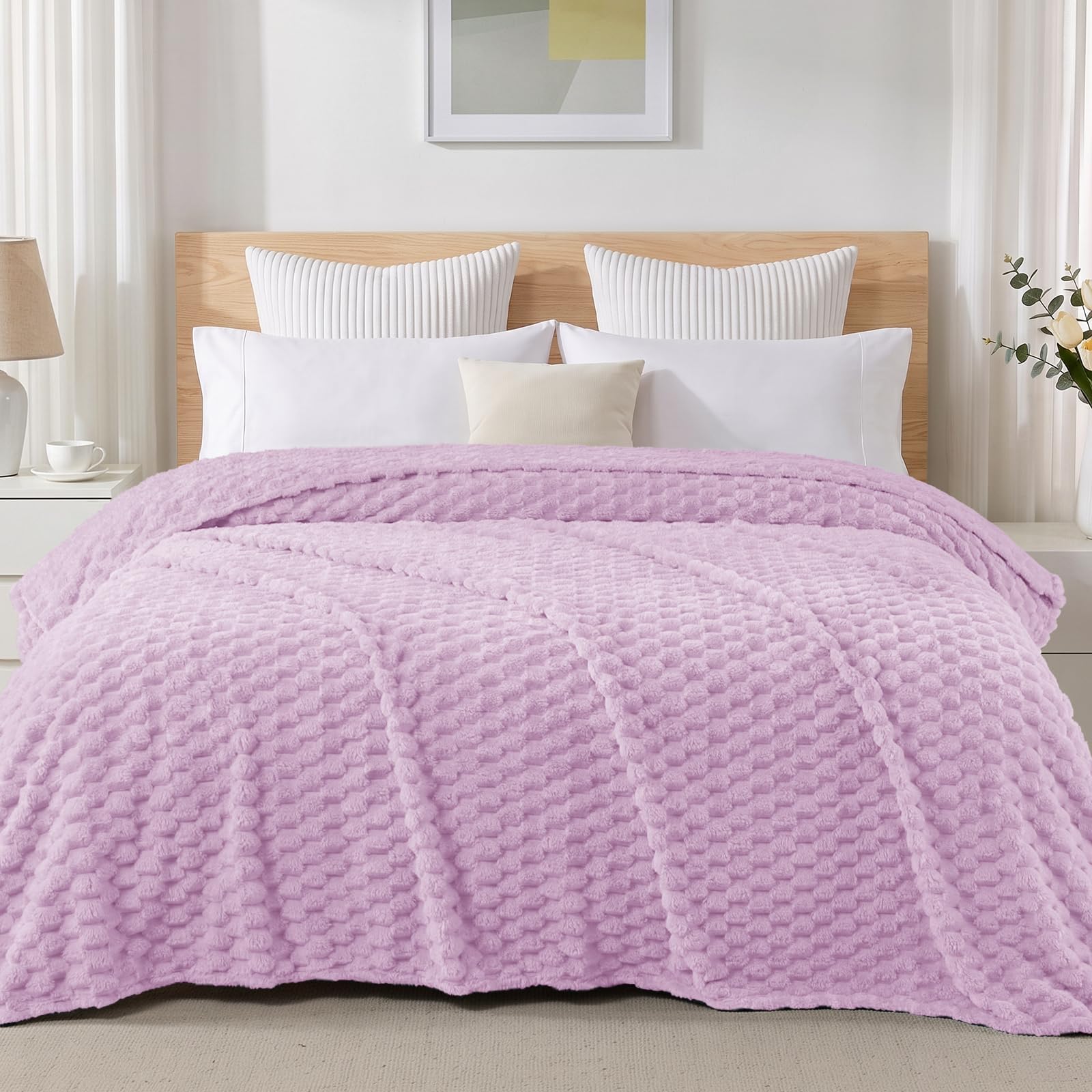 Exclusivo Mezcla 3D Fleece Queen Size Blanket for Bed, Lilac Purple