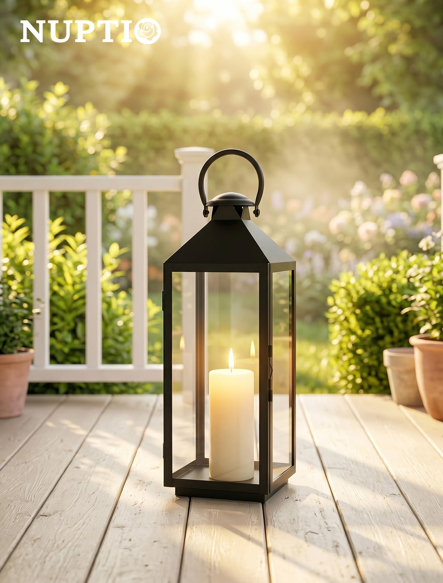 NUPTIO Grande Lanterne Lanternes D'extérieur: 48cm de Haut Lanterne de Jardin Lanterne D'extérieur Lanterne Décorative XXL Résistante Aux Intempéries Métal Noir avec Verre Lanterne Funéraire Colonne