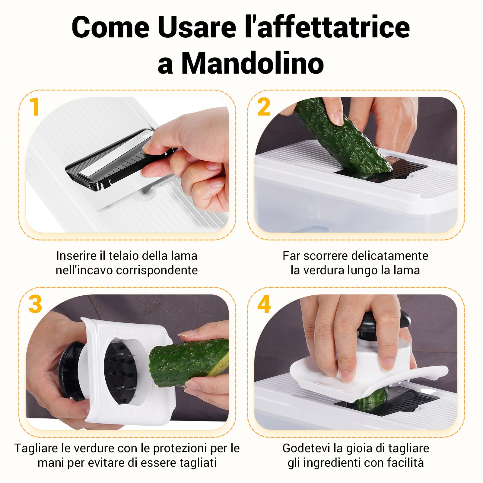 Mandolina per Verdure, Taglia Verdure Multifunzione, Tagliaverdure Manuale con 7 Lame in Acciaio Inox Intercambiabili, Tritaverdure per Cipolla, Carota, Patata e Cetriolo