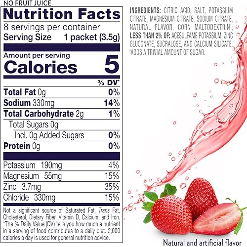 Miniatura 6 de Pedialyte Mezcla de bebida electrolítica, cero azúcar, fresa, 8 paquetes de polvo de una sola porción