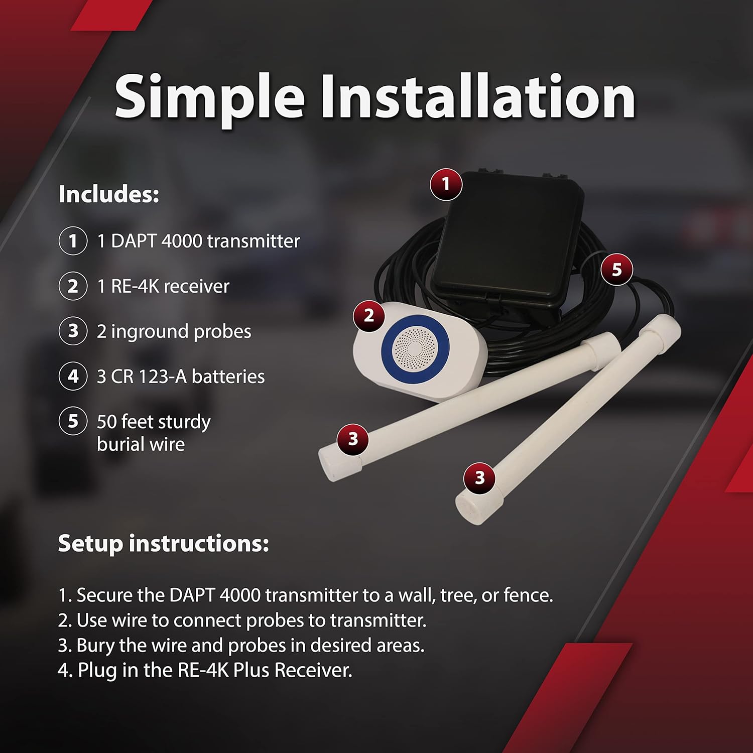 Dakota Alert Driveway Alarm System -DUAL-4k Plus Bundle - DAPT-4000 Driveway Alarm & RE-4K Plus Receiver, Directional Vehicle Sensor, Driveway Alarms Wireless Outdoor Weatherproof, 1-Mile-Long Range