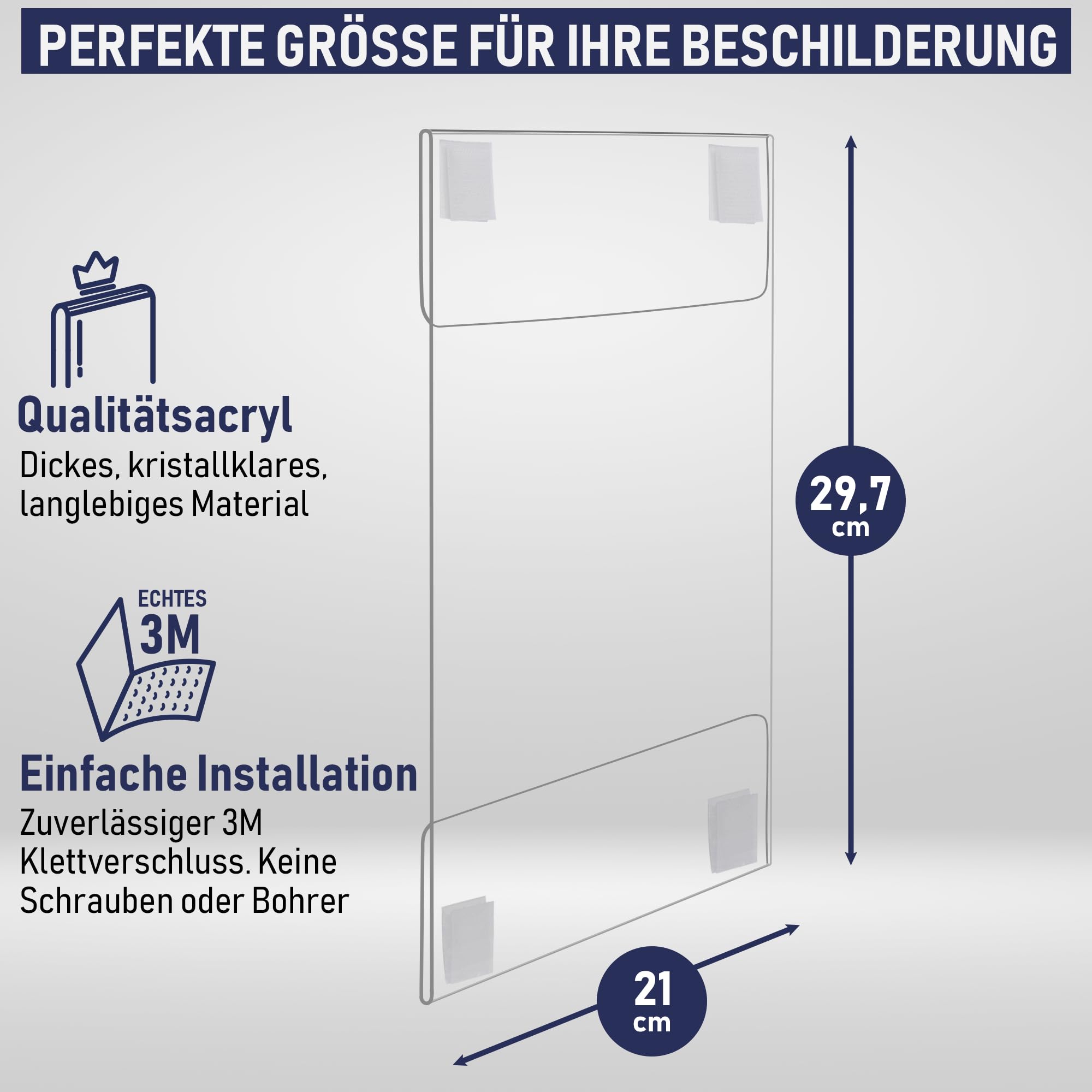 Acryl-Schilderhalter zum Einklemmen, A4 - Hoch- oder Querformat, durchsichtiger Wandrahmen, perfekt für Zuhause, Büro, Geschäft, Laden, Restaurant, mit Klettverschluss zur Wandbefestigung (A4-6 Pack)