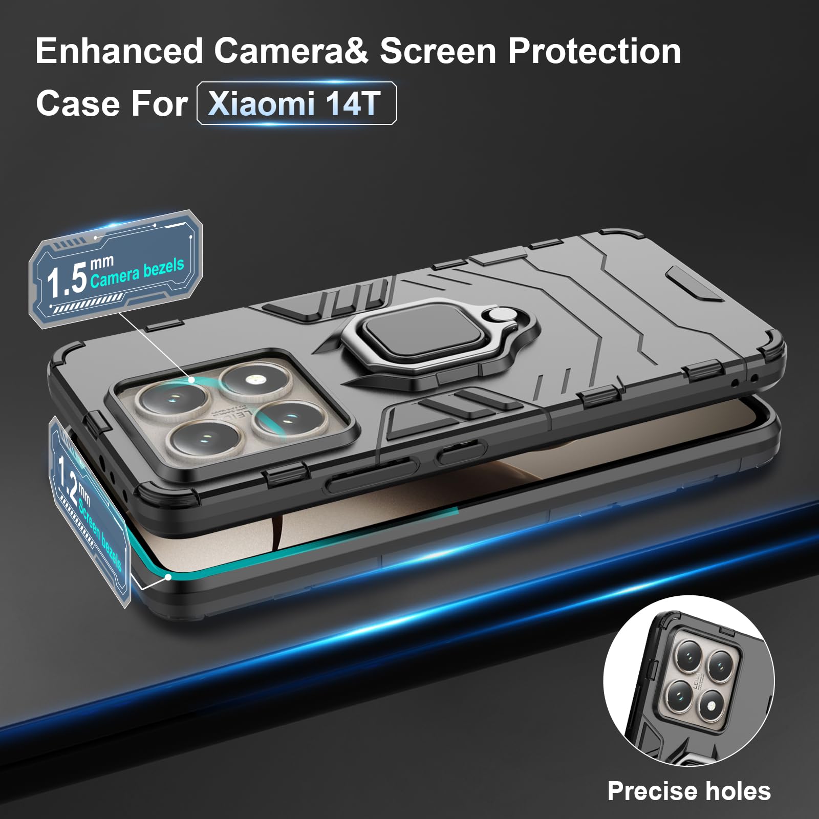 Funda para Xiaomi Redmi Note 15 Pro 5G, Carcasa Antigolpes con Soporte anular metálico, Case Protectora de Grado Militar, Azul — view 251