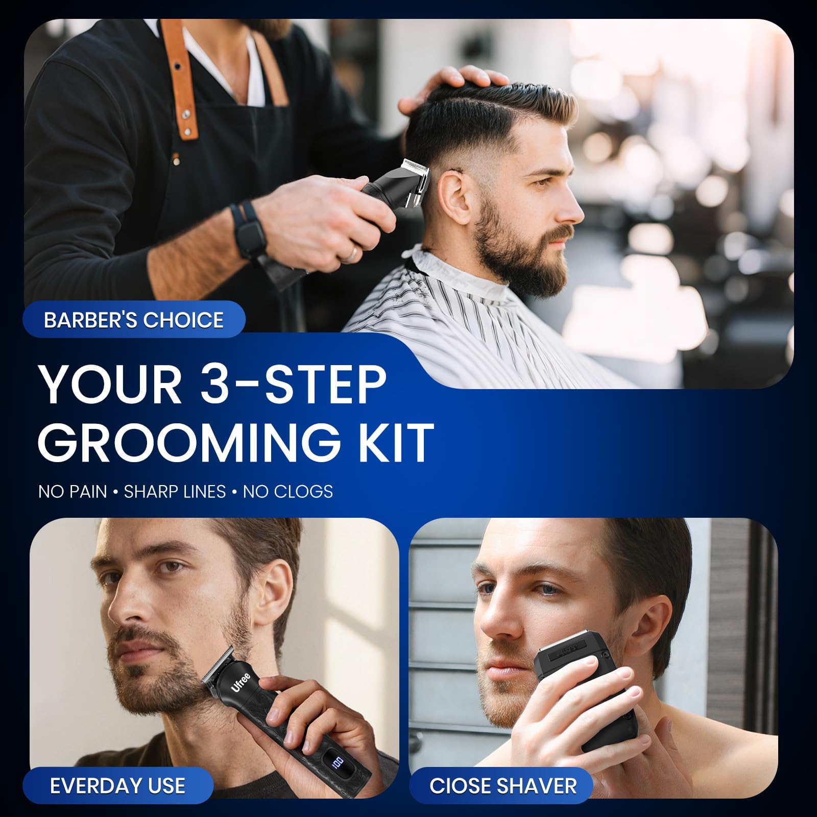 Ufree 3-in-1 Hair Clipper, Beard Trimmer and Foil Shaver Grooming Kit