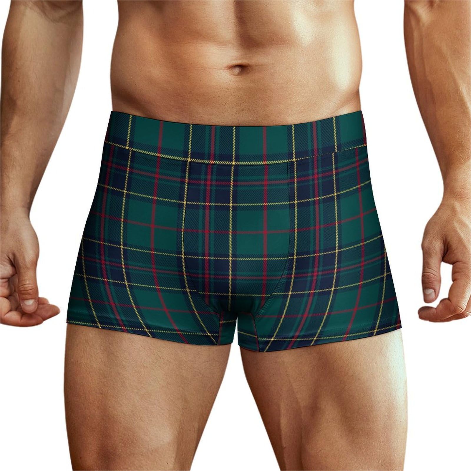 XJLAPWS Men's Underpants Tartan Plaid Underwear Stretch Boxer Briefs For Man