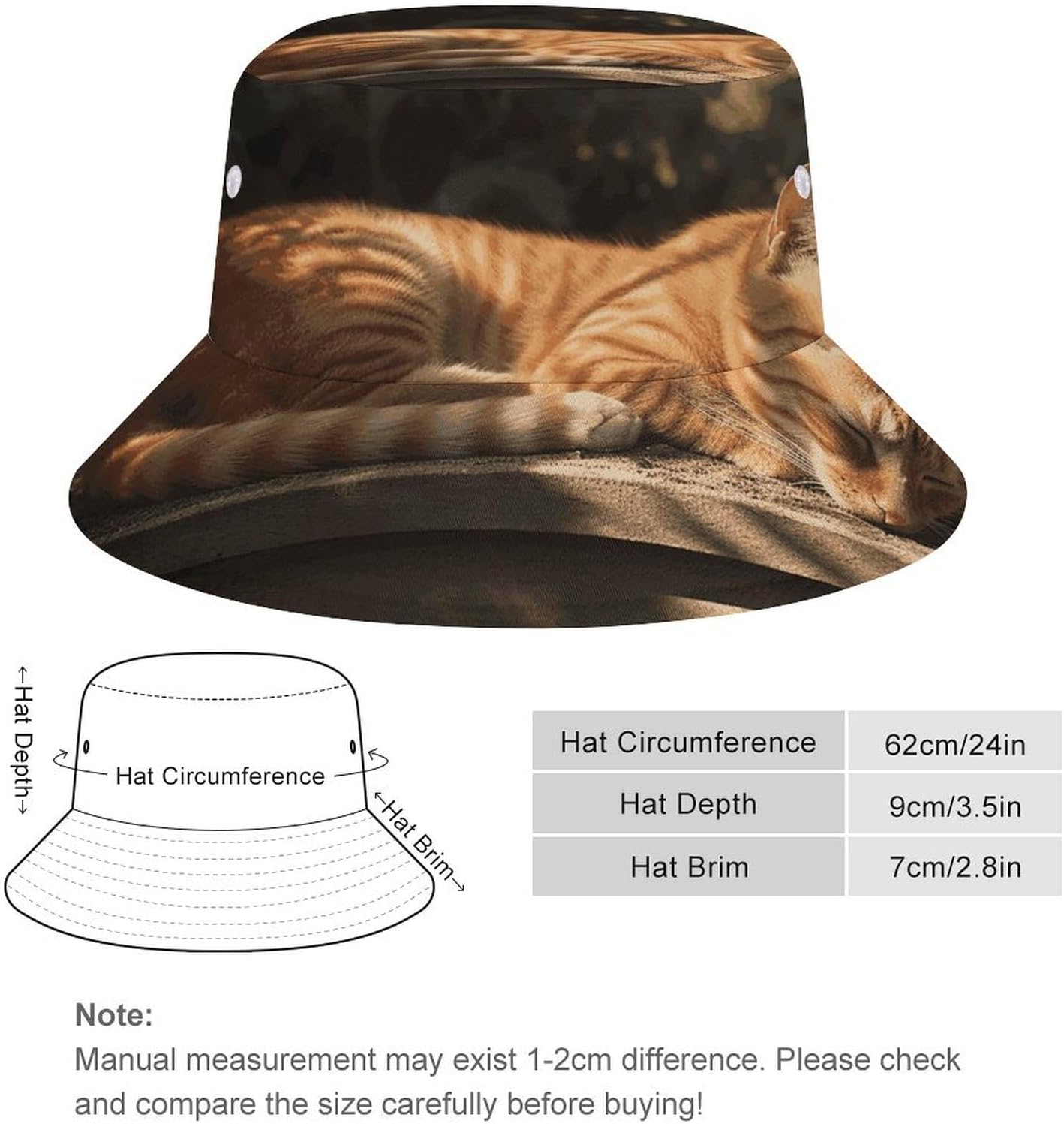 Orange Cat Sleeping Bucket Hat Packable Sun Hats Travel Summer Beach Fisherman Cap for Women Men Teens
