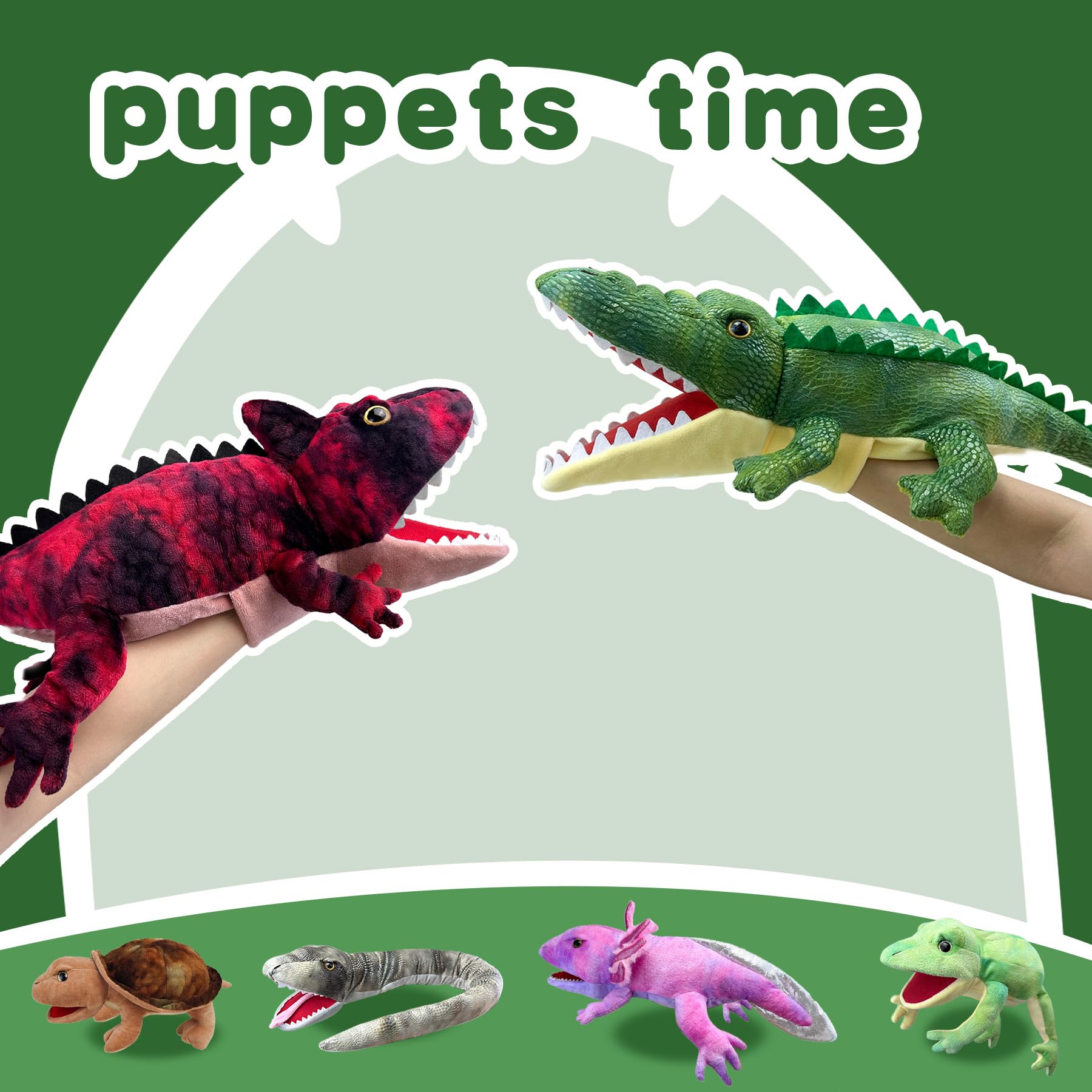 Marioneta de cocodrilo de mano, marioneta con boca móvil, marionetas de animales de historia de juego de rol, títeres de mano de cocodrilo de peluche suave para niños 4