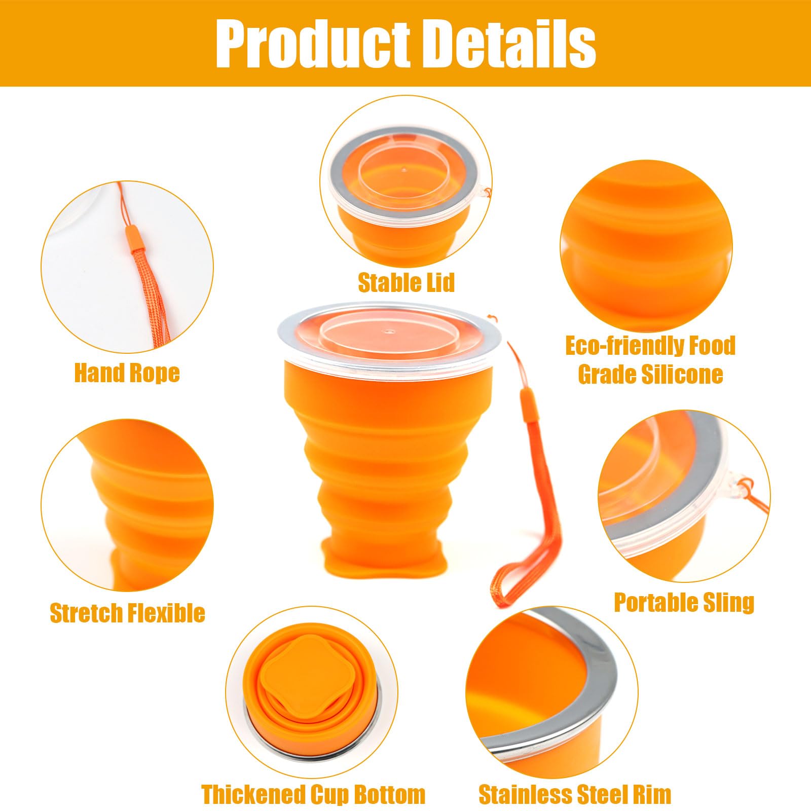Aazon.co : QEEYON 5Pcs Silicone Collapsible Cup For Travel, Reusable