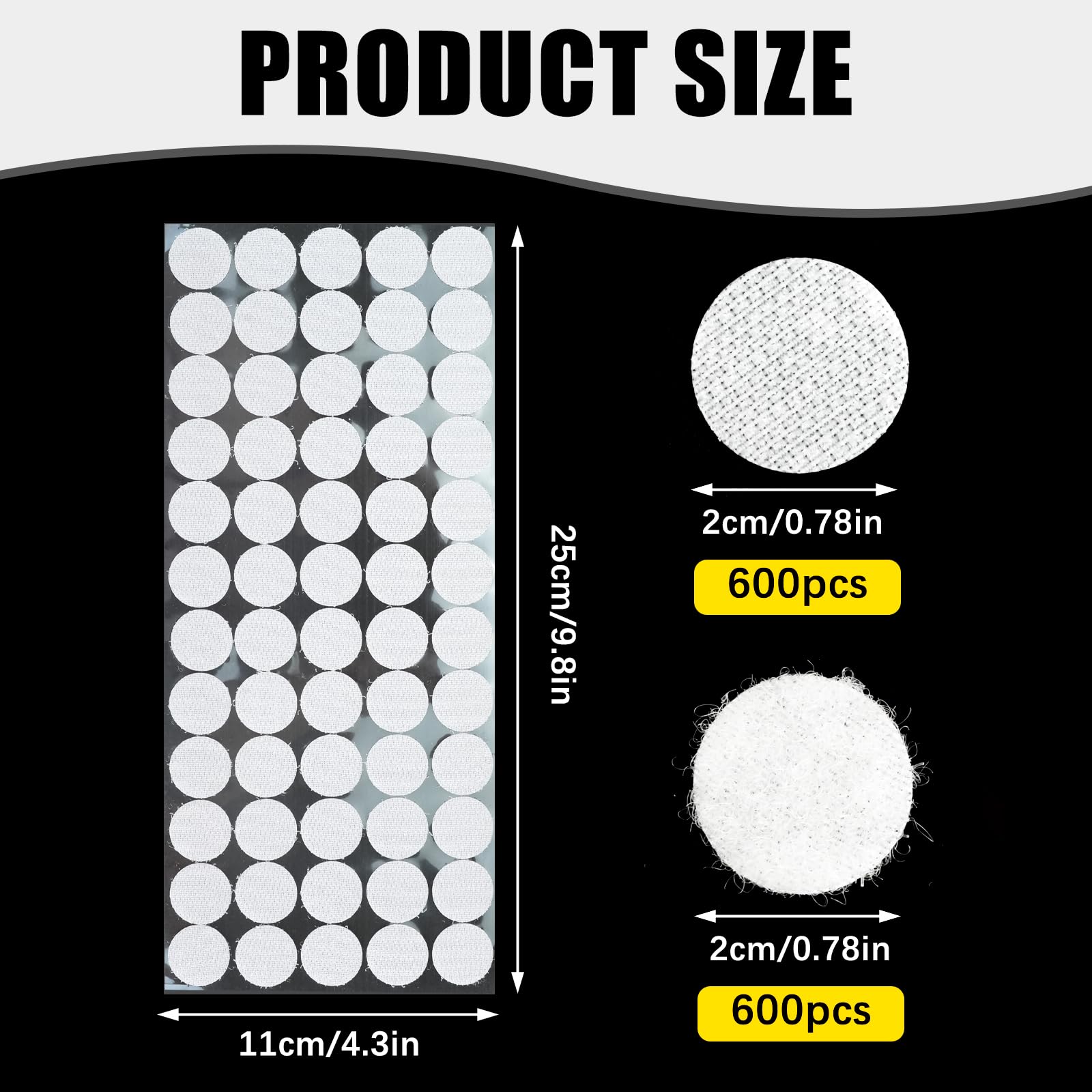 RETON Samoprzylepne kropki na rzep, 1200 szt., 20 mm, mocne kropki na rzepy, dwustronne, samoprzylepne podkładki na rzepy do domu, biura, szkoły (białe)