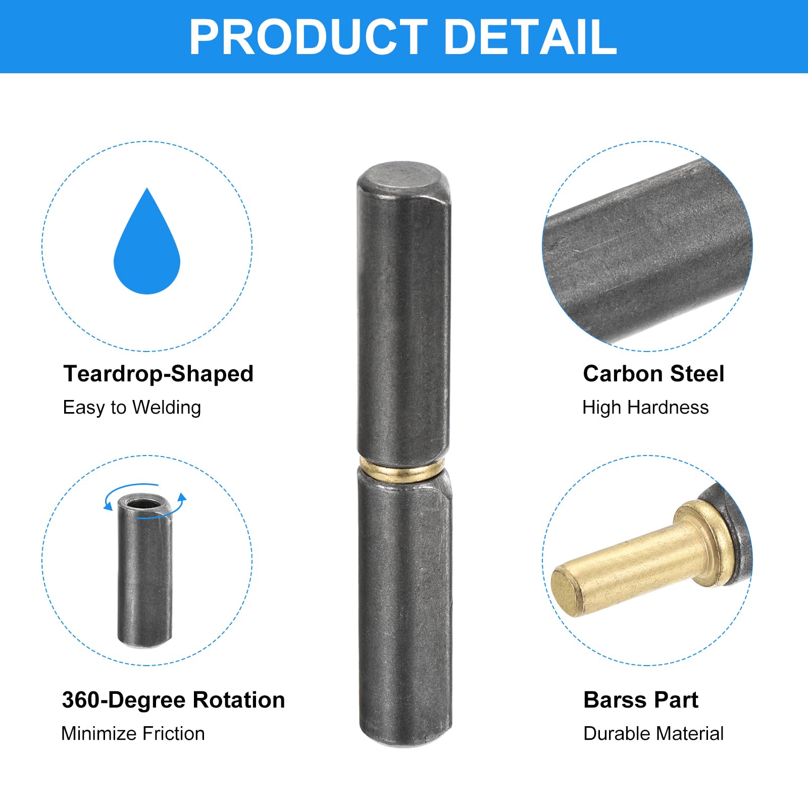 QUARKZMAN 20Pz Saldare Barile Cerniere 3-1/8"x8/16" LxP Carbonio Acciaio | 0.28" Perno OD, per Metallo Cancello Altalena Porta Rimorchio Ramp, Saldabile Staccabile, Barile Cerniere