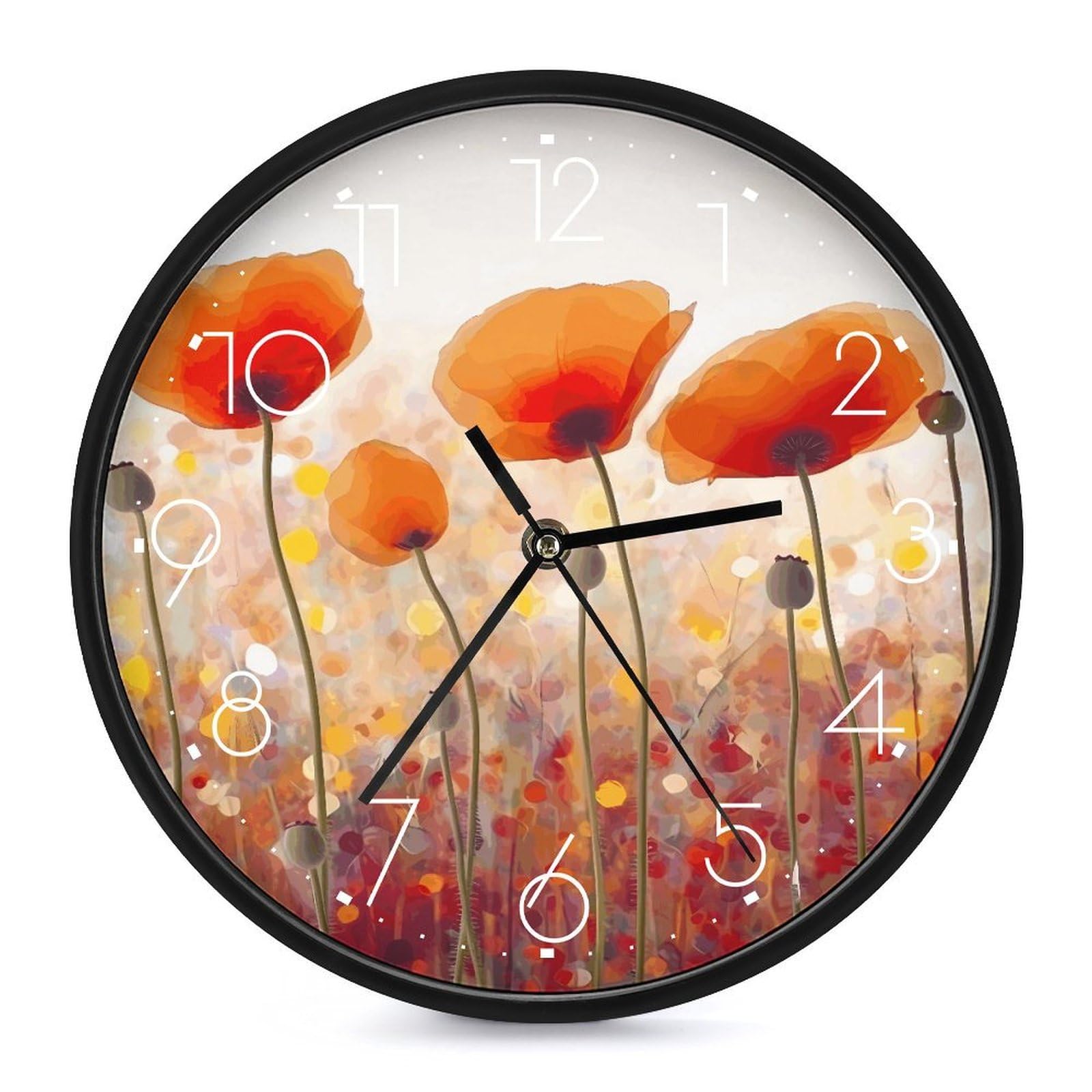 Horloge murale cuisine et salle de bain ronde blanche décorative 25cm à fleurs