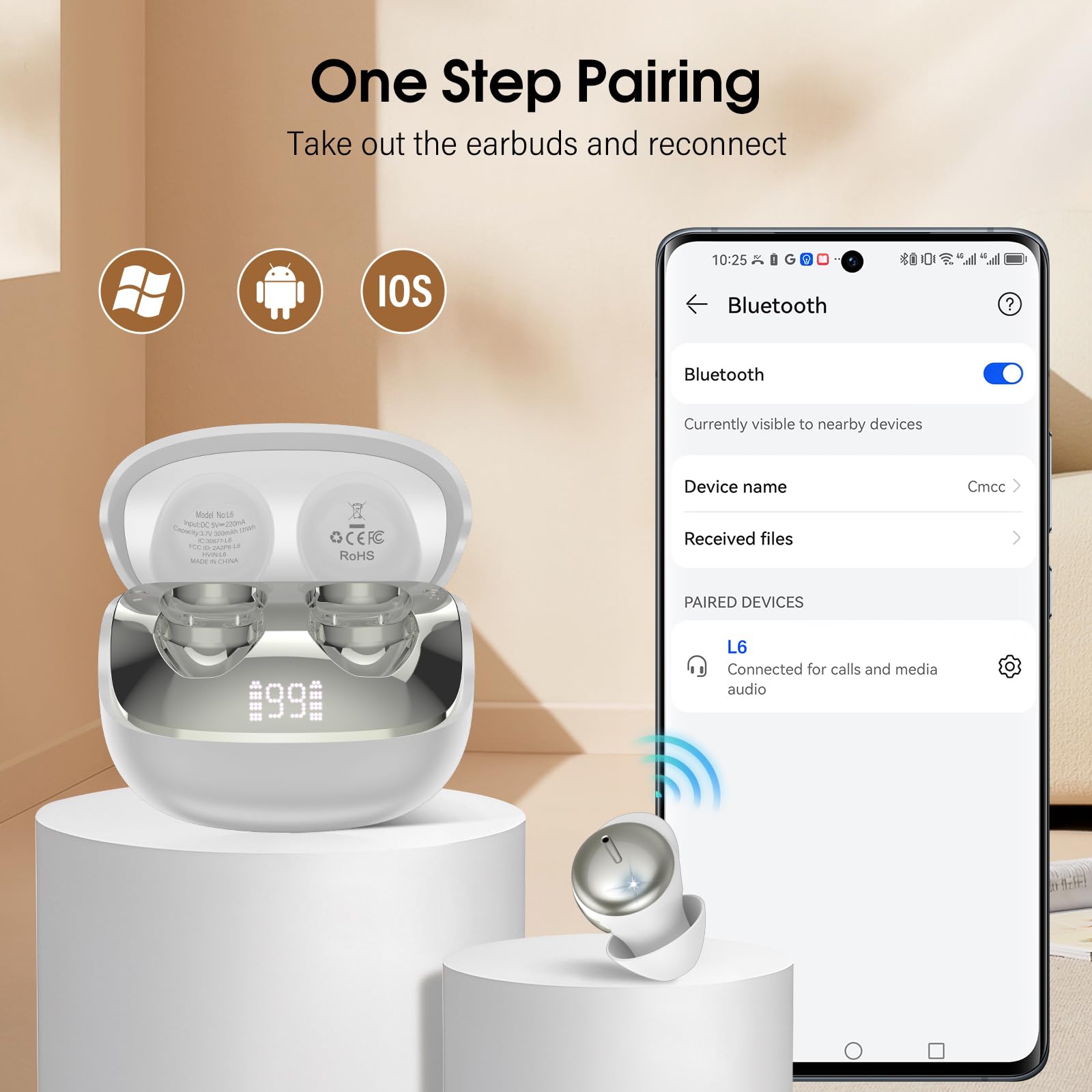 Sleep Earbuds Bluetooth 5.4 in Ear Light-Weight Headphones with Sleep Mode and White Noise, Mini Sleep Ear Buds for Side Sleepers, Clear Calls, 48H Sleep Earphones for Relaxing/Focus, White — view 5