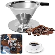 Pour Over Coffee Dripper-Stainless Steel Coffee Filter,Reusable Drip Cone Coffee Filter Portable Pour for 1-4 Cup With Base, S