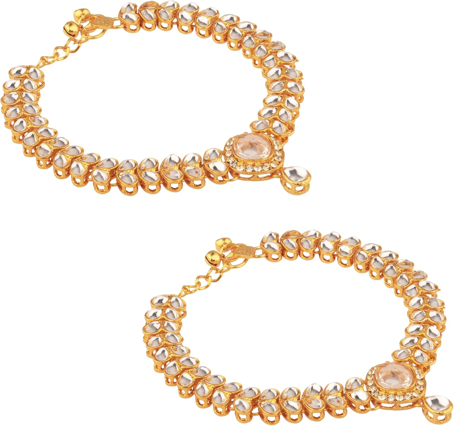 Efulgenz Indian Bollywood Wedding Anklets for Women Crystal Rhinestone Faux Kundan Wedding Bridal Payal Foot Jewelry Anklet For Women