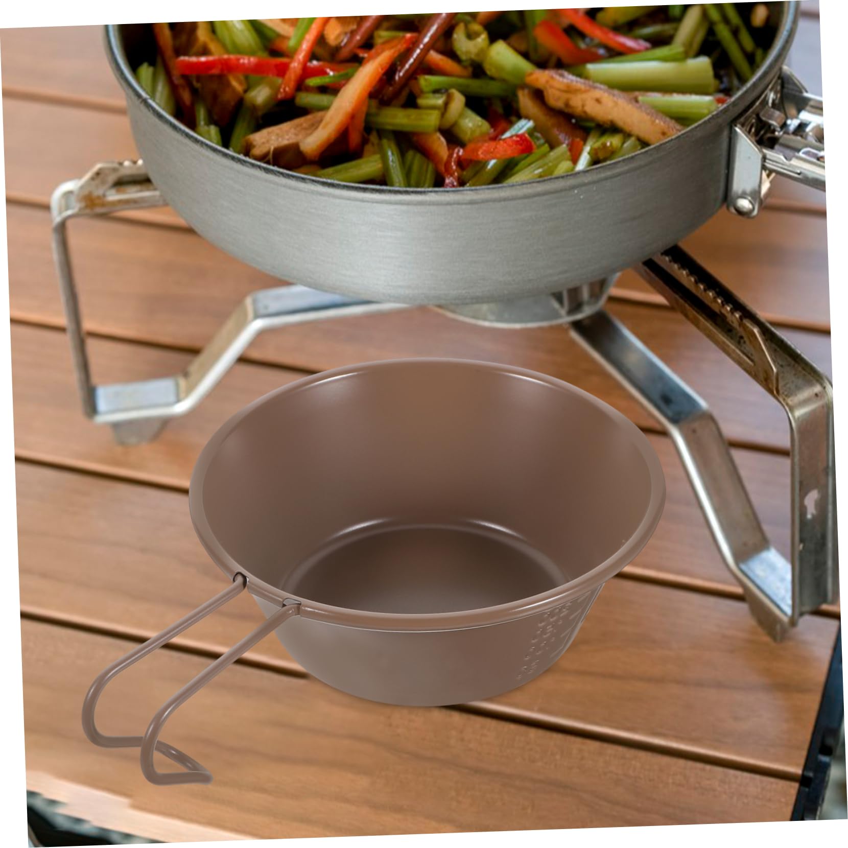 Levemolo Collapsible Cooking Bowl for Camping Stainless Steel Soup Bowl Handle Camping Cooking Gear Easy Storage Rice Bowl