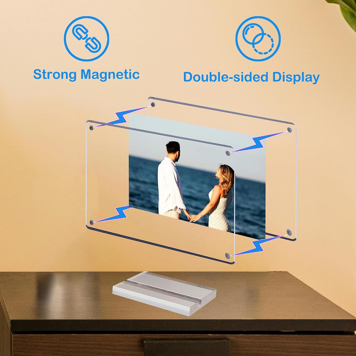 2 Pcs Acrylic Picture Frame 7x5 Inch Floating Display Magnetic Frame