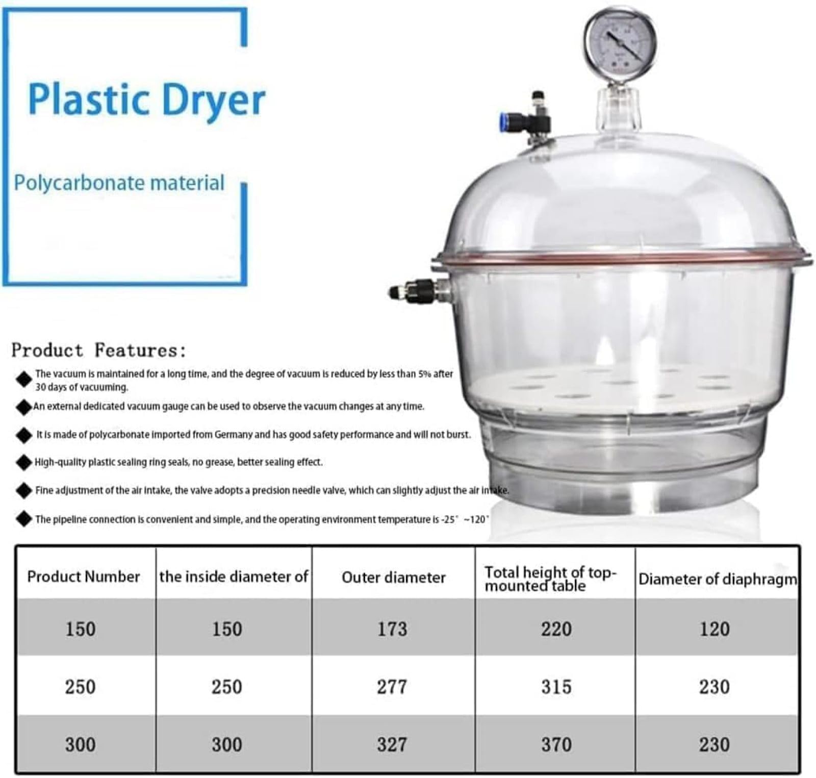 Polycarbonat-Vakuum-Exsikkator, 150 Mm Labor-Vakuum-Exsikkator mit Doppelventil, mit Unterdruck Und Luftmesser, Vakuumtrocknungsbehälter für Die Laborforschung, Vakuumtrocknung Und Lagerung