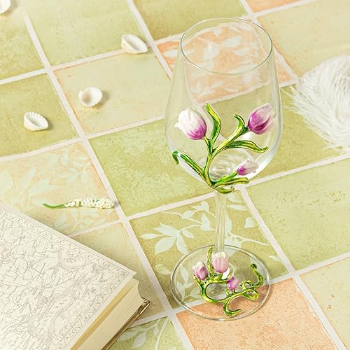 Miniatura 5 de Simcat Copas de vino pintadas hechas a mano del vidrio de la flor del esmalte transparente refinado copa, tallo para cabernet, regalos