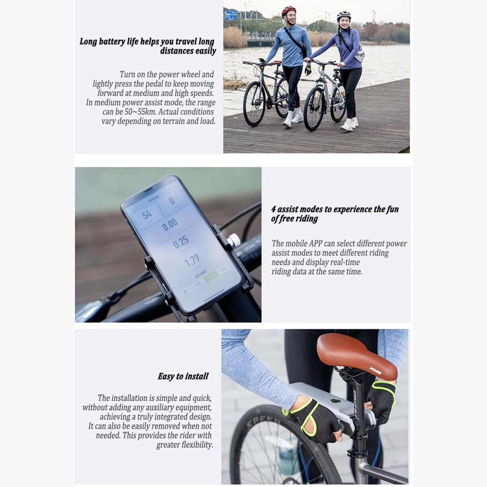 Booster per bicicletta, kit di conversione per bici elettrica + adattatore per reggisella a 6 velocità, max 25 km/h, leggero da trasportare (2 kg) + controllo tramite app, ideale per mountain bike e