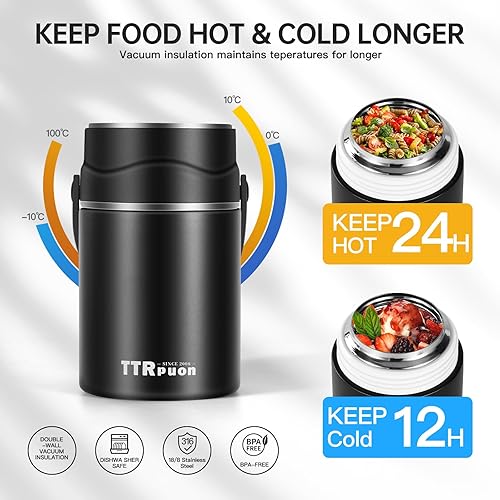 Miniatura 3 de Termo aislado al vacío de acero inoxidable de 27 onzas para alimentos calientes, recipientes de comida de boca ancha, tarro de alimentos para