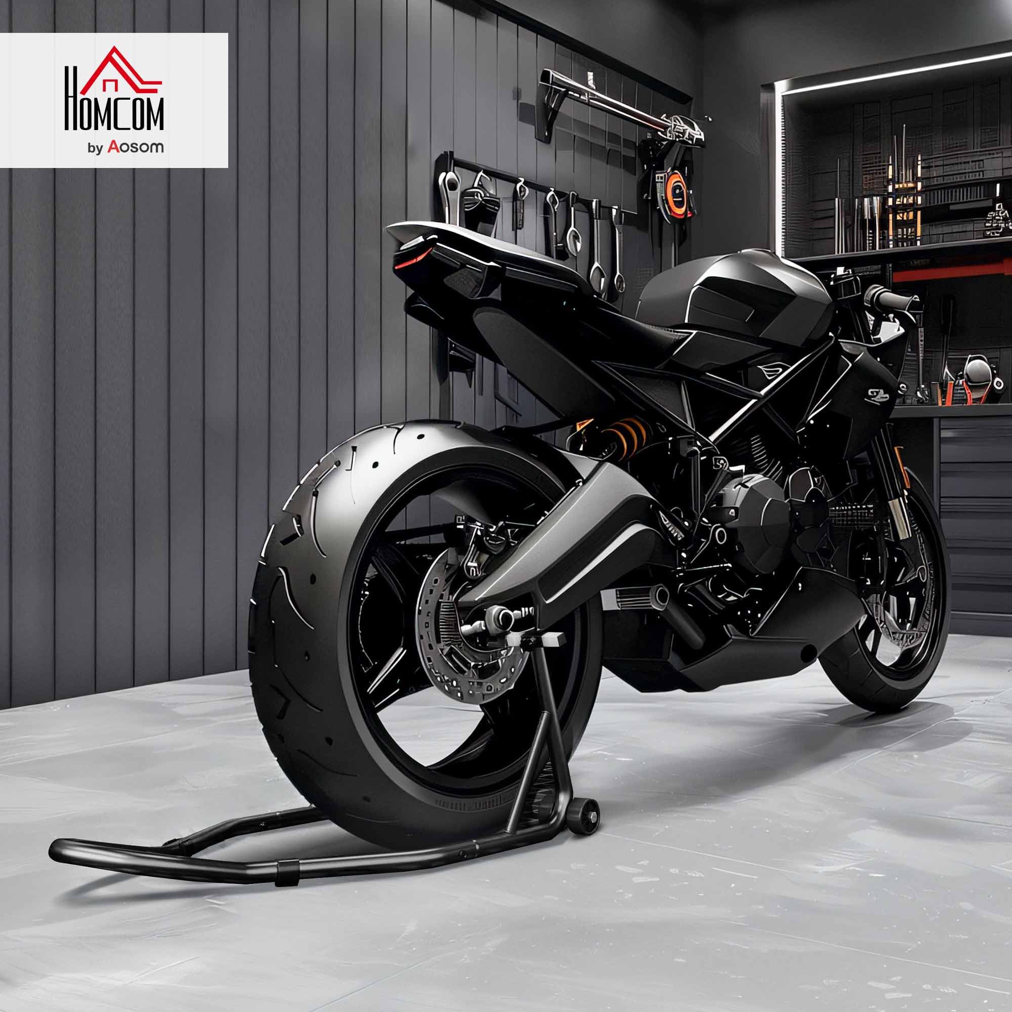 HOMCOM Support béquille de moto arrière support de roue lève moto arrière sur roulettes avec bobine de bras oscillant U + L, noir