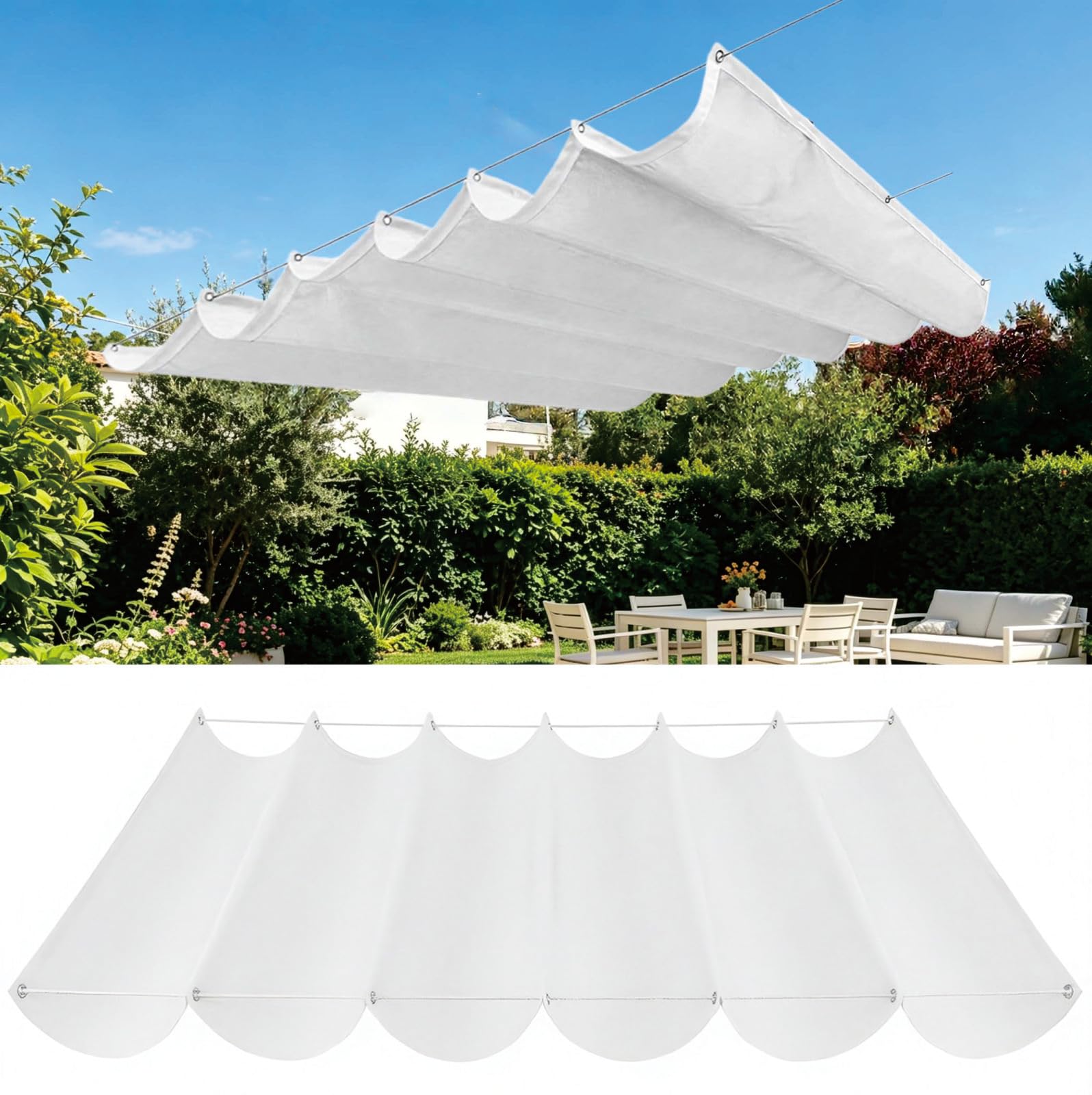 Voile d'ombrage pour jardins blanc 330 x 805 cm étanche et anti-UV