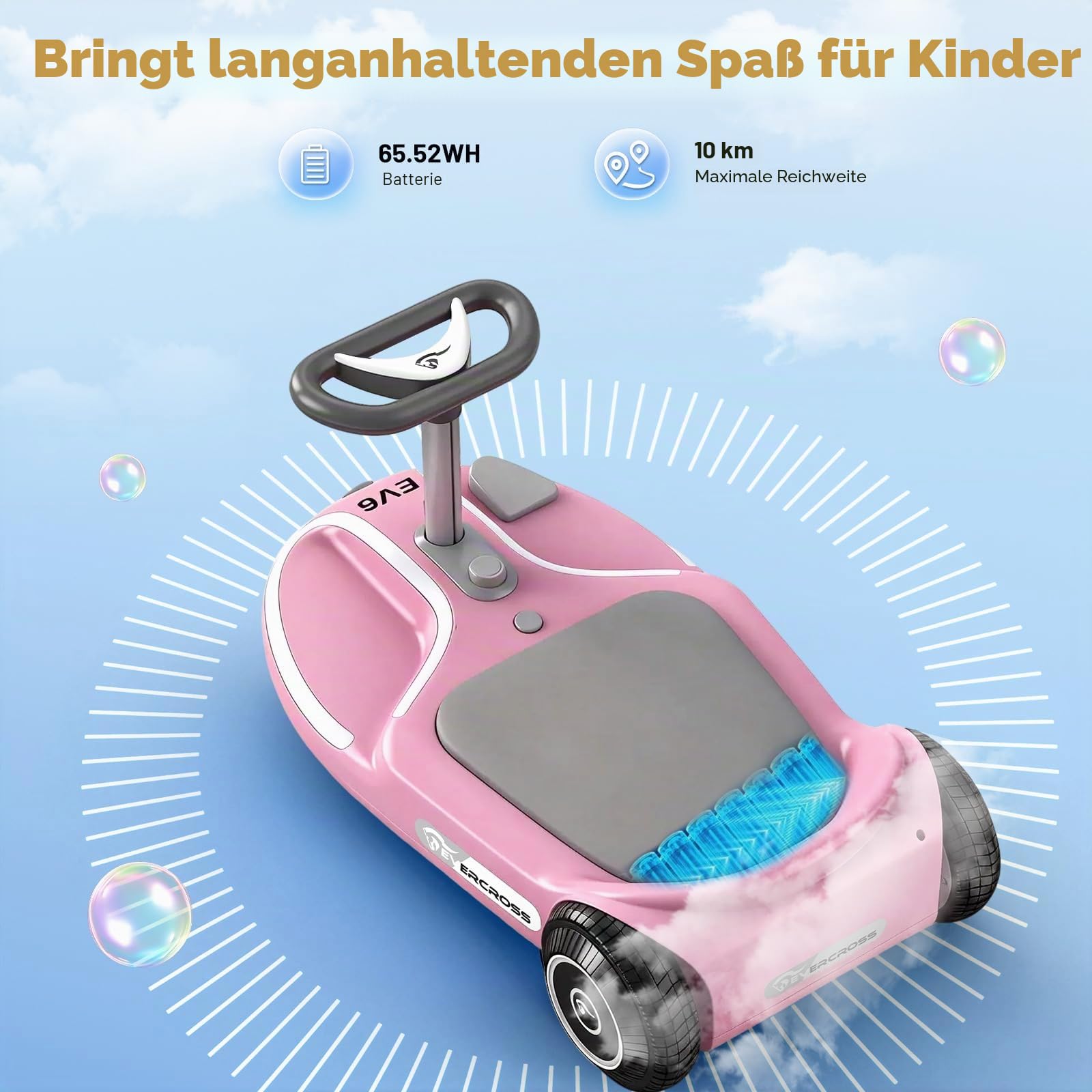 EVERCROSS EV6 Kinder Elektroauto, 4-in-1 Rutschauto mit Pedal, Wiggle Car mit 90W Motor, LED-Lichter & Bluetooth Musik, 360° Lenkung, Klappbar Kinderauto Elektrisch für Jungen & Mädchen