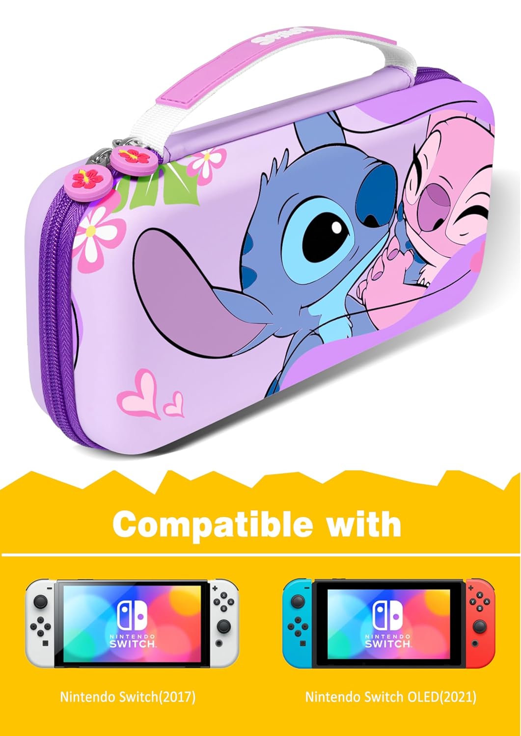 Xcitifun Carrying Case Designed for Nintendo Switch for Kids Girls Boys Cute Kawaii Travel Carry Bag for Switch / Lite / OLED 10 Game Cartridge Switch Protective Cover Carrying Cases - Sweetheart