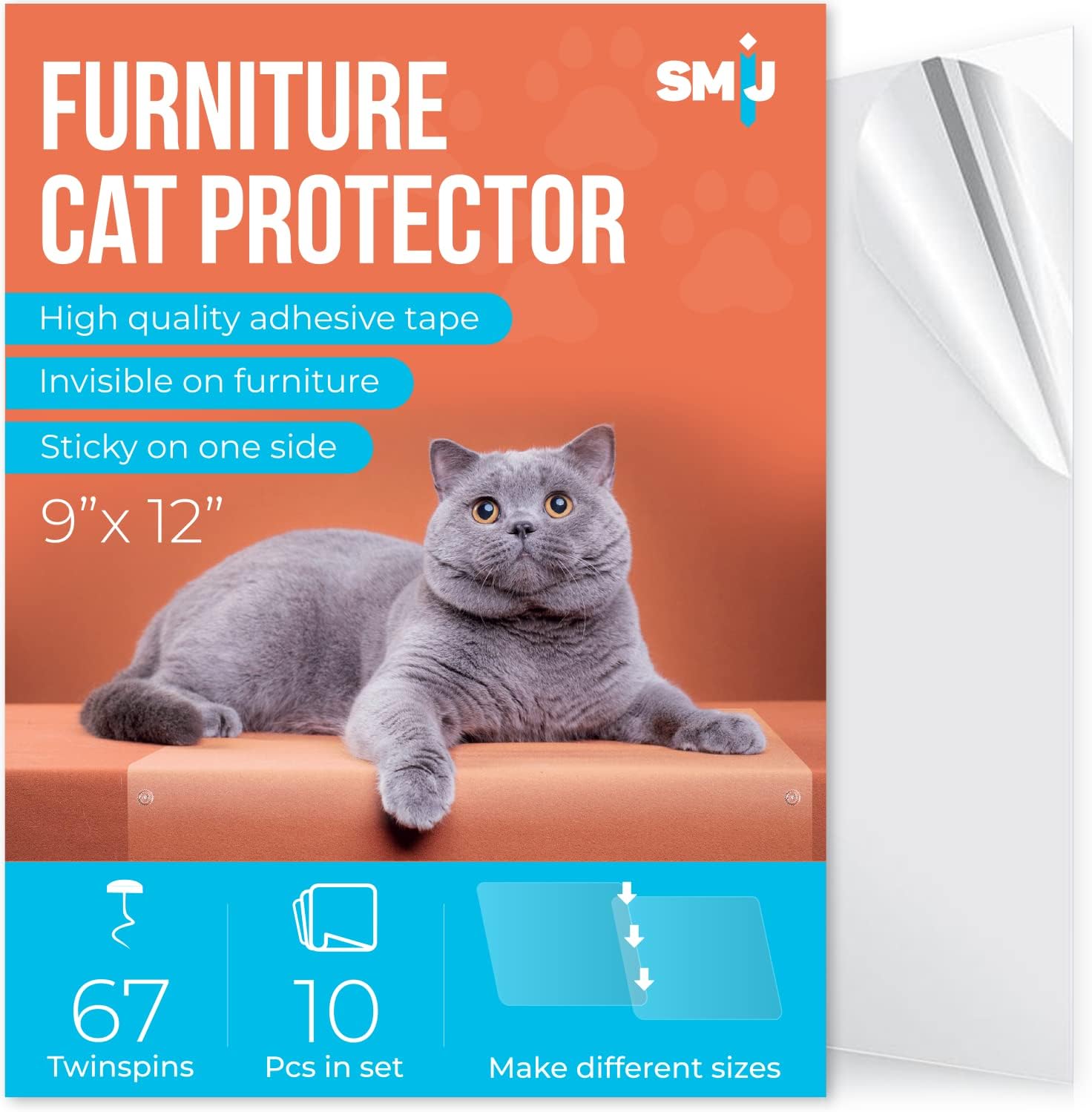 Pet Couch Protector, Clear Pet Cat Dog Claw Guards Self-Adhesive Pads, Discreet Cat Scratch Furniture Protector Pad Deterrent,Cover to Protect The Upholstery, Door, Walls,Mattress,Car Seat