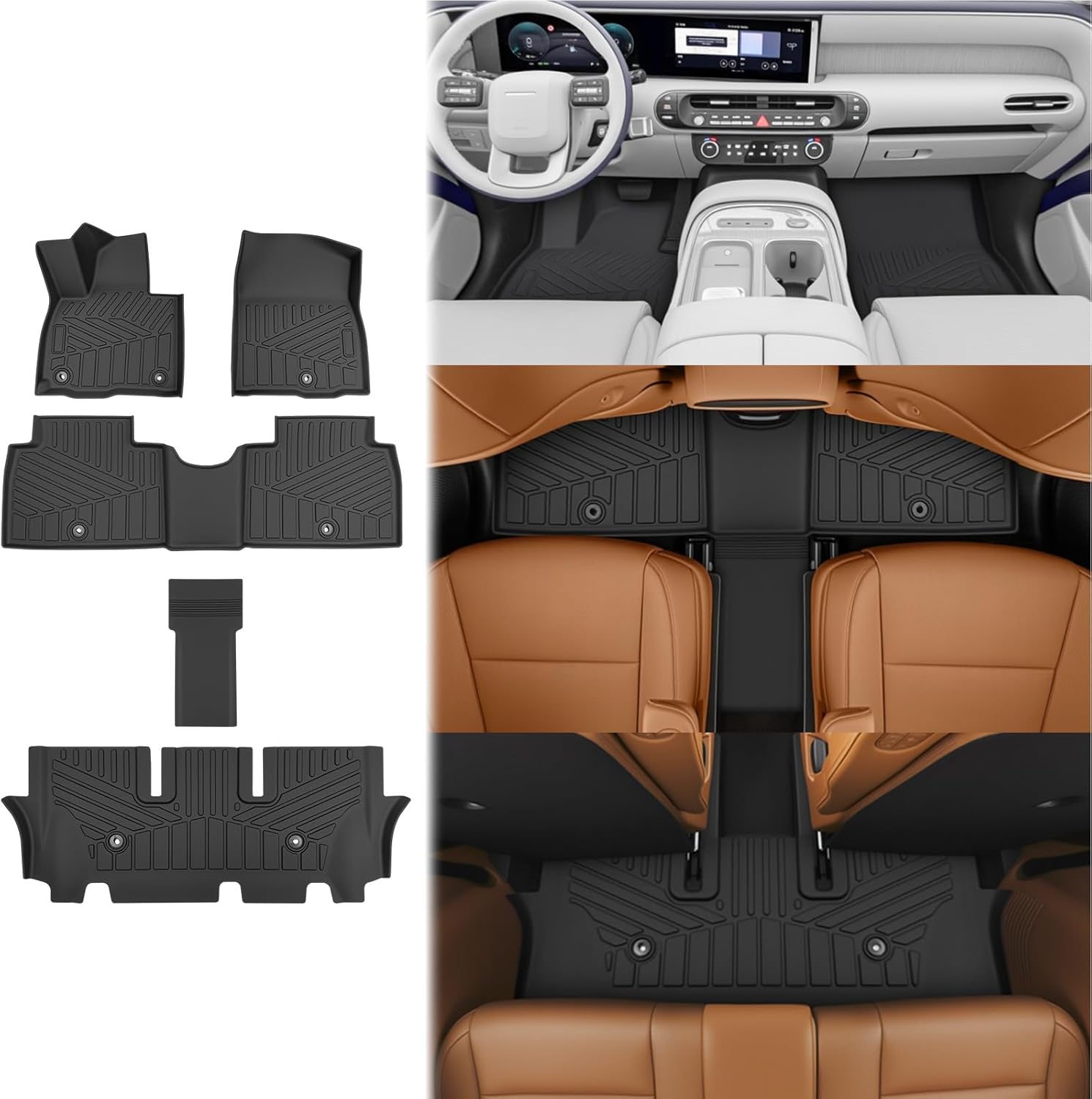 Floor Mats for 2026 Hyundai Palisade 7 Seats(Only Fit Gas) All Weather Protector Floor Liner for 26 Palisade Accessories(1st+2nd(Bucket Seats)+3rd Row Full Set)