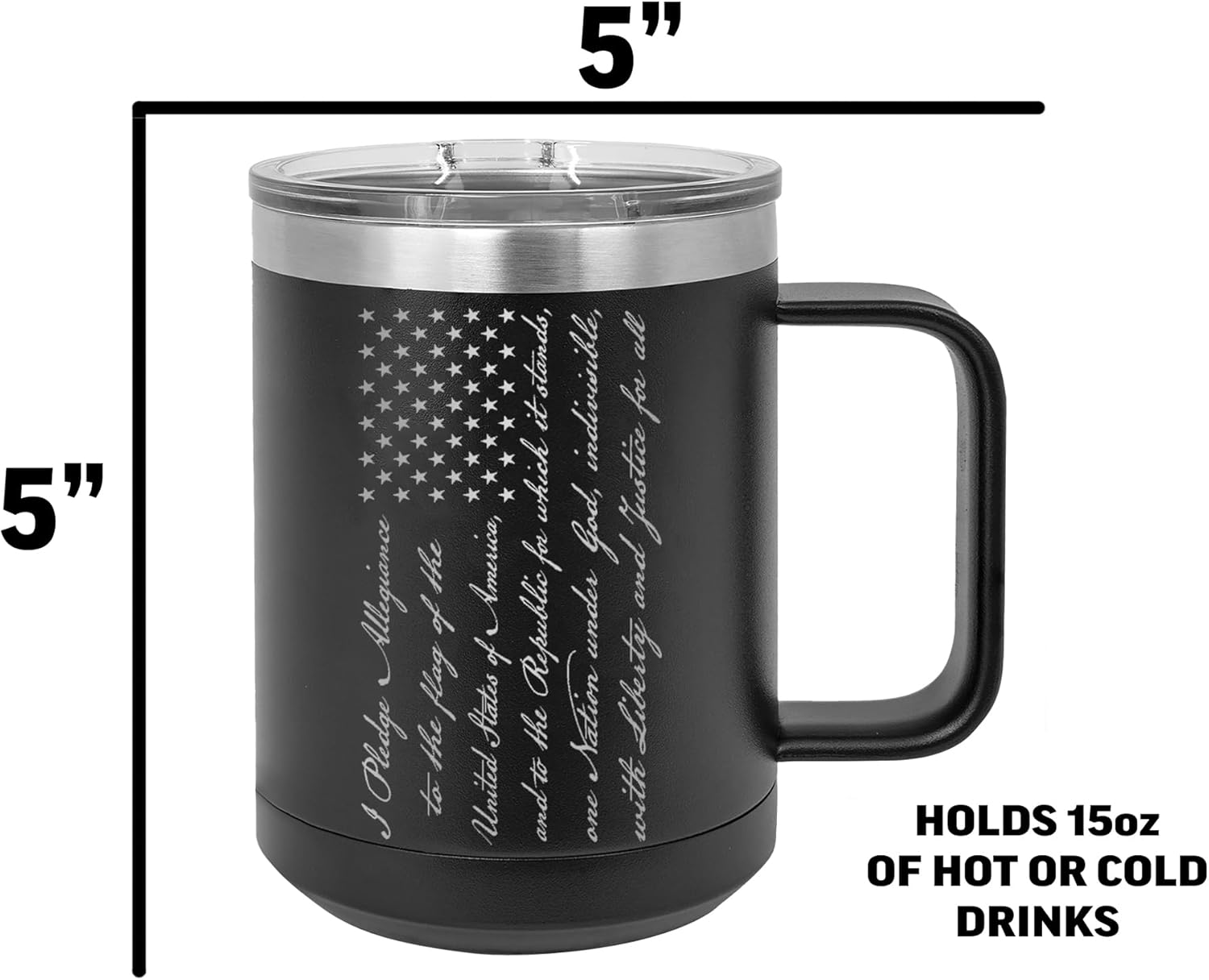 Rogue River Tactical USA PLedge of Allegiance American Flag Veteran Heavy Duty Stainless Steel Black Coffee Mug Tumbler With Lid Novelty Cup Great Gift Idea - Image 3
