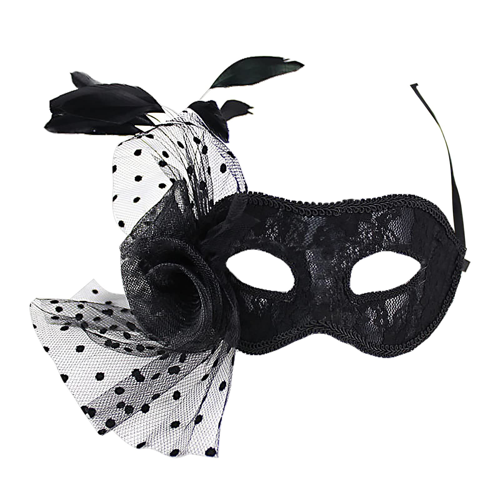 IPENNY Ladies Day of the Dead Mexican Eye Mask Fancy Dress Festival Headband Rose Headpiece Veil for Halloween Mardi Gras Party (Style-4)