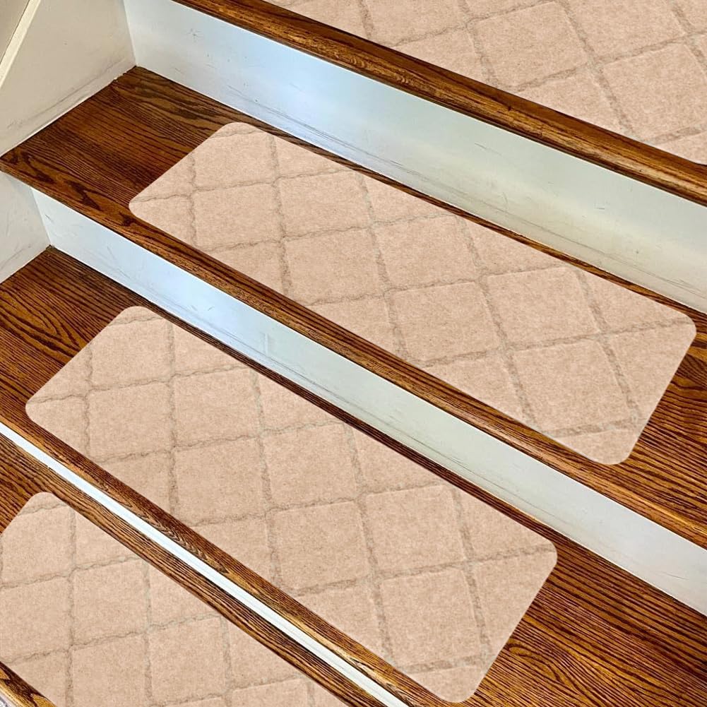FARYODI Alfombrillas autoadhesivas para escalones, 15 unidades, 55 x 19 cm, para escaleras, para casa, escaleras, de madera, azulejos y mármol (beige)