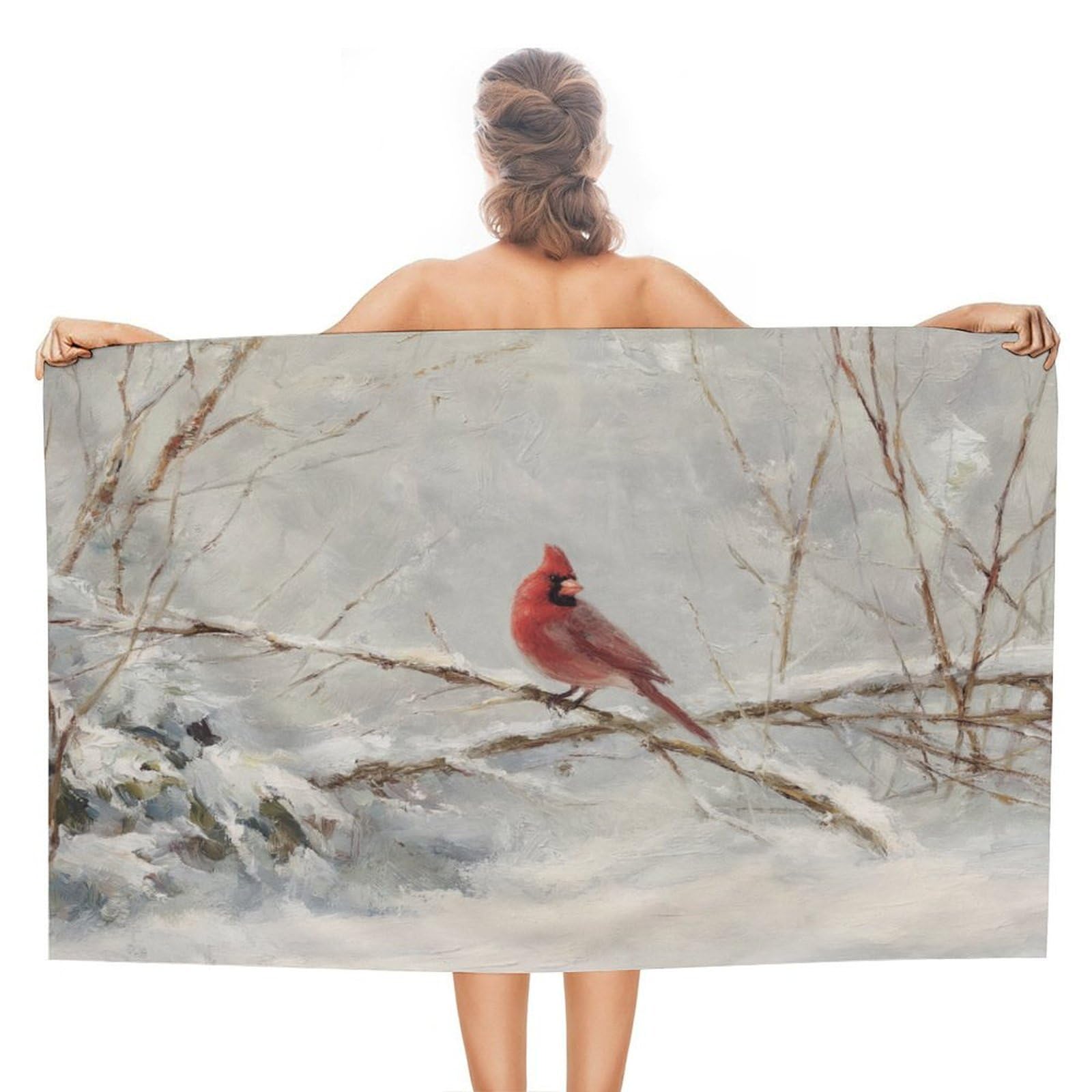 LSRCPD Red Bird Sitting on A Branch Winter Snow Beach Towel Sand Free Microfiber Large Shower Towels Multipurpose Absorbent for Bathroom Pool 130x80 CM