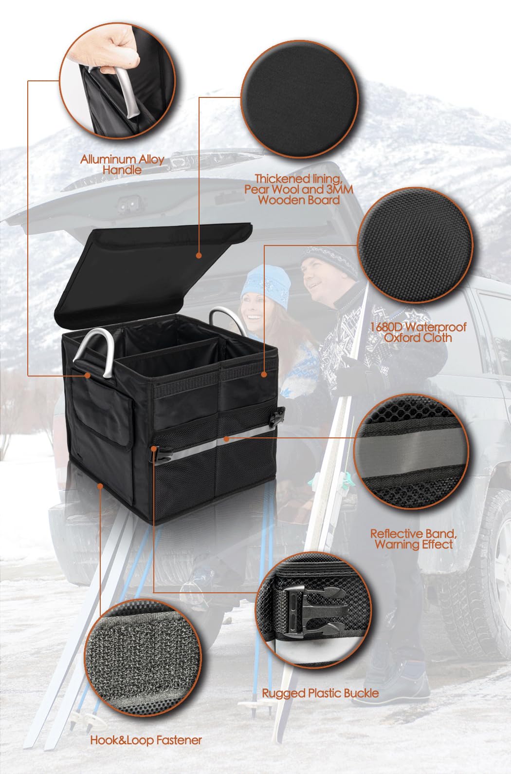 Organizer per bagagliaio, 28 l, portatile, multiuso, pieghevole, impermeabile, in tessuto Oxford, per auto, camion, SUV