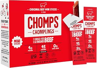 Chomps Original Grass-Fed Beef Jerky Snack Sticks 0.5oz 24-Pack - Keto Paleo Whole30 Keto Snacks 4g Protein Zero Sugar Gluten-Free