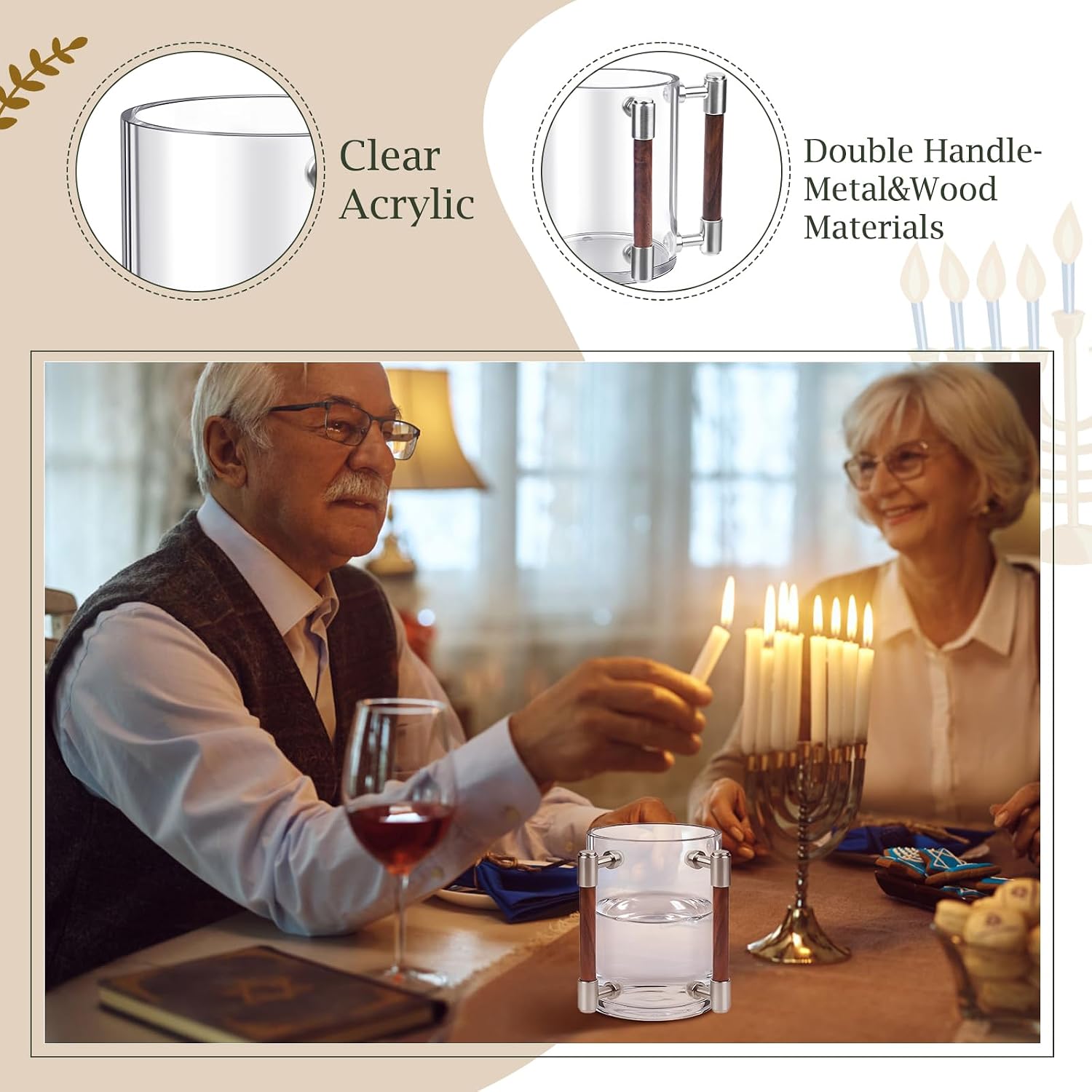 Judaica Hand Washing Cup for Netilat Yadayim with Dual Handles