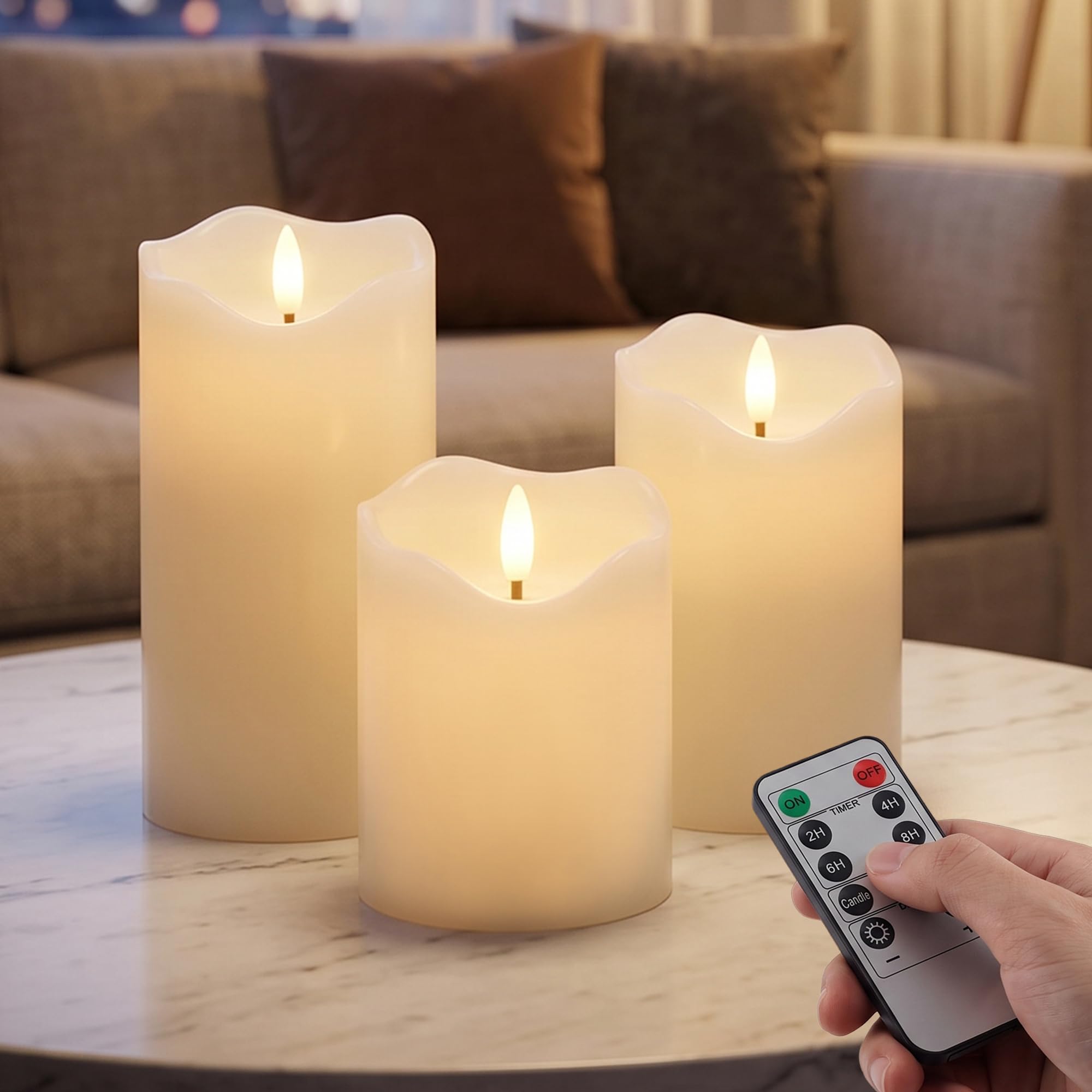 Ivory Flameless Battery Candles,3 Pack Real Wax LED Candles Flickering