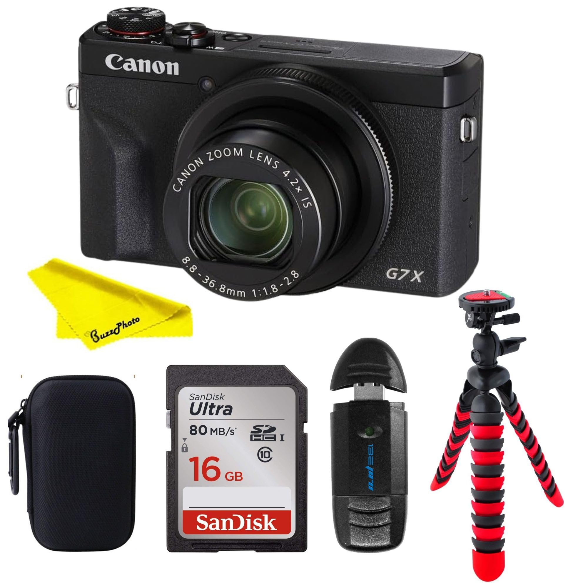 Canon PowerShot Digital Camera [G7 X Mark III] with Wi-Fi &amp; NFC, LCD Screen and 4K Video (Camera w/BuzzPhoto Basic Accessories Bundle, Black)
